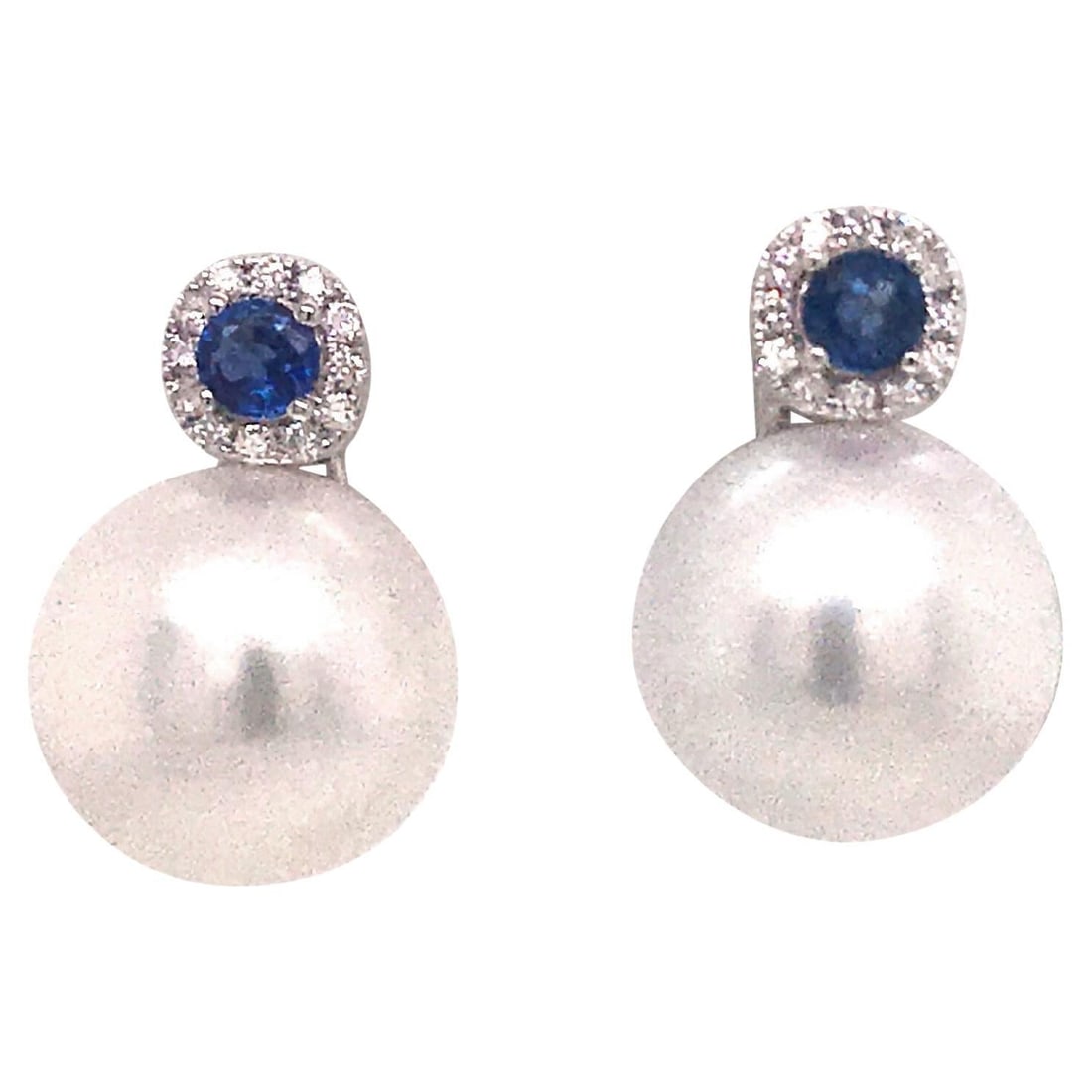 Harbor Diamonds 18KT White Gold Sapphire Diamond Pearl Drop Earrings 0.84 Carats (1 of 10)