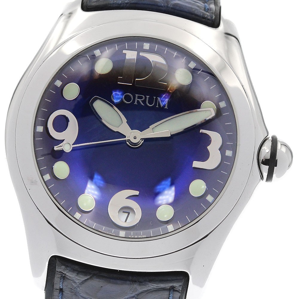 CORUM Bubble Date Mens Quartz Wristwatch Ref 163.150.20: CORUM Bubble Date Mens Quartz Wristwatch Ref 163.150.20 CORUM Bubble Date men's wristwatch, reference 163.150.20, with a Swiss origin and quartz movement. It features a stainless steel case, blue dial