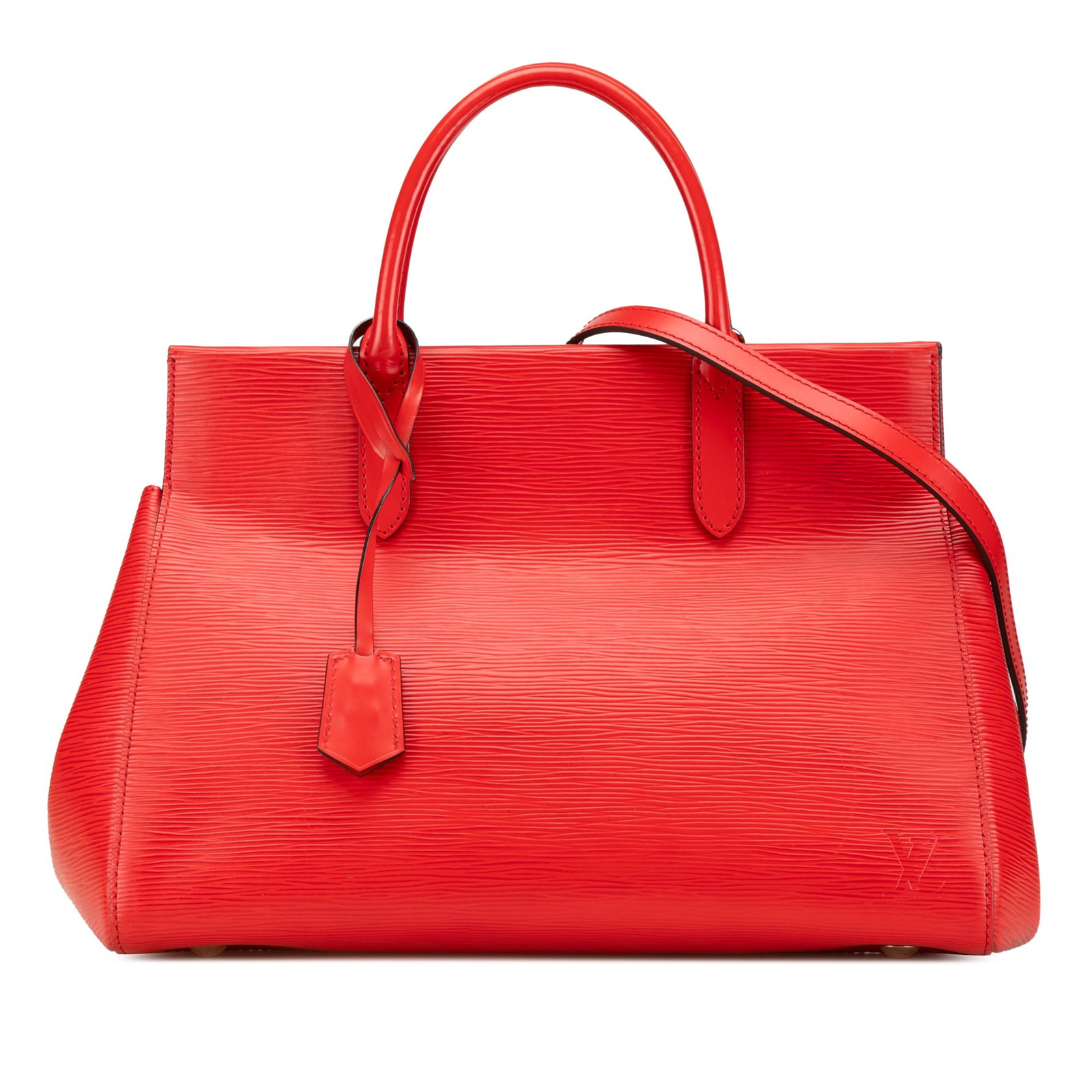 Louis Vuitton Epi Marly MM Red Leather Bag with Detachable Strap: Louis Vuitton Epi Marly MM Red Leather Bag with Detachable Strap This Louis Vuitton Epi Marly MM bag is crafted from durable epi leather in a striking red color. It features rolled leather handles and