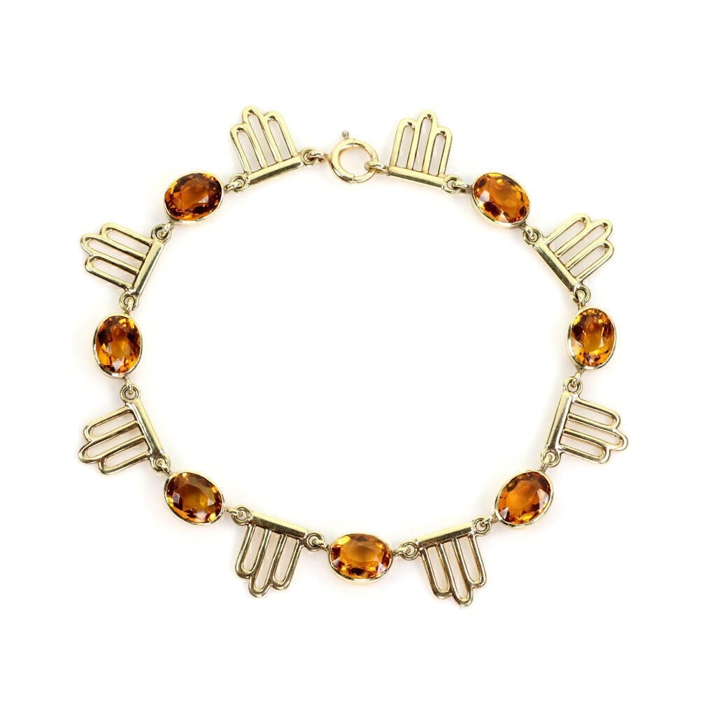 Vintage 14k Yellow Gold Citrine Fancy Link Bracelet 7.25 (1 of 4)