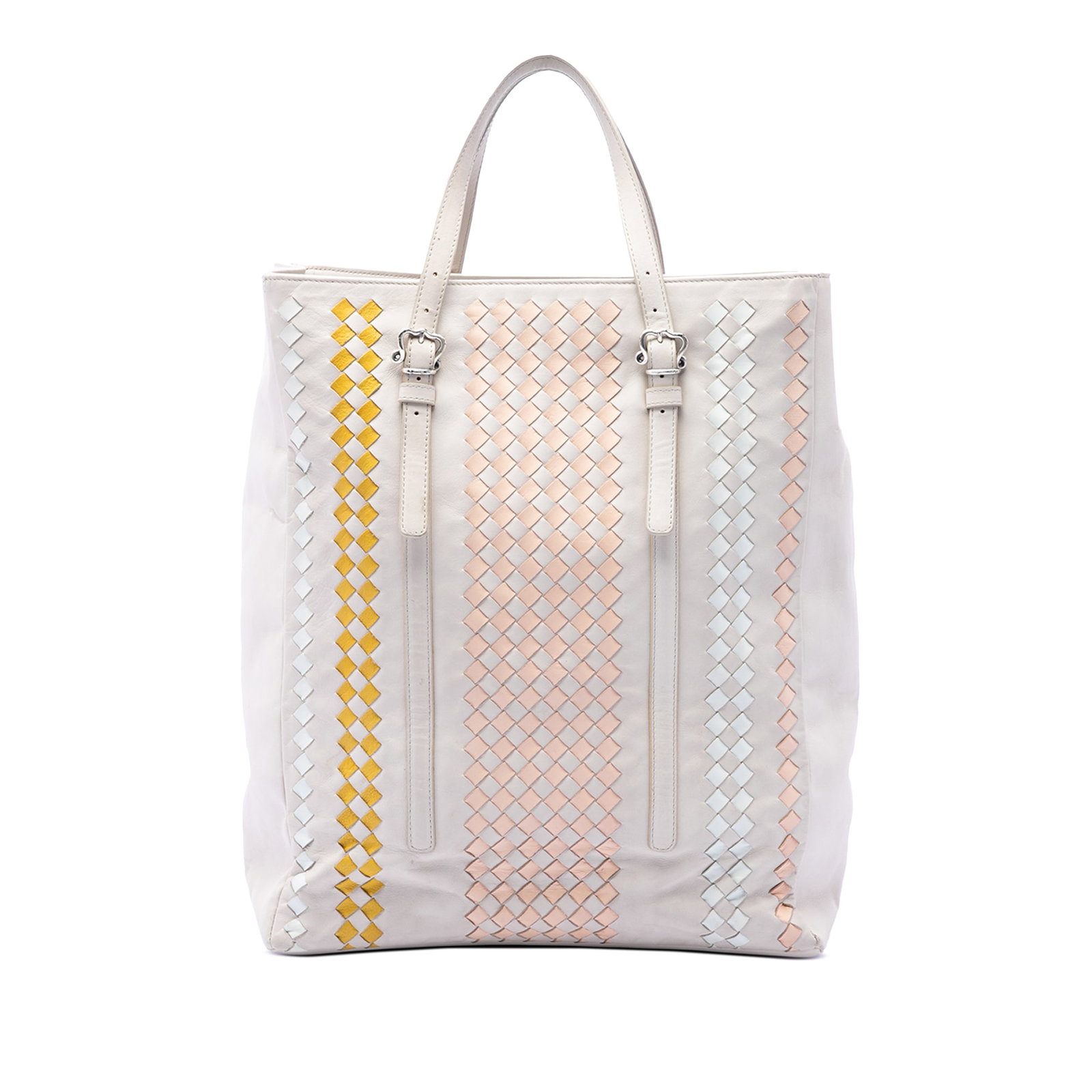 Bottega Veneta Nappa Leather Tote Intrecciato Trim Belted White (1 of 6)