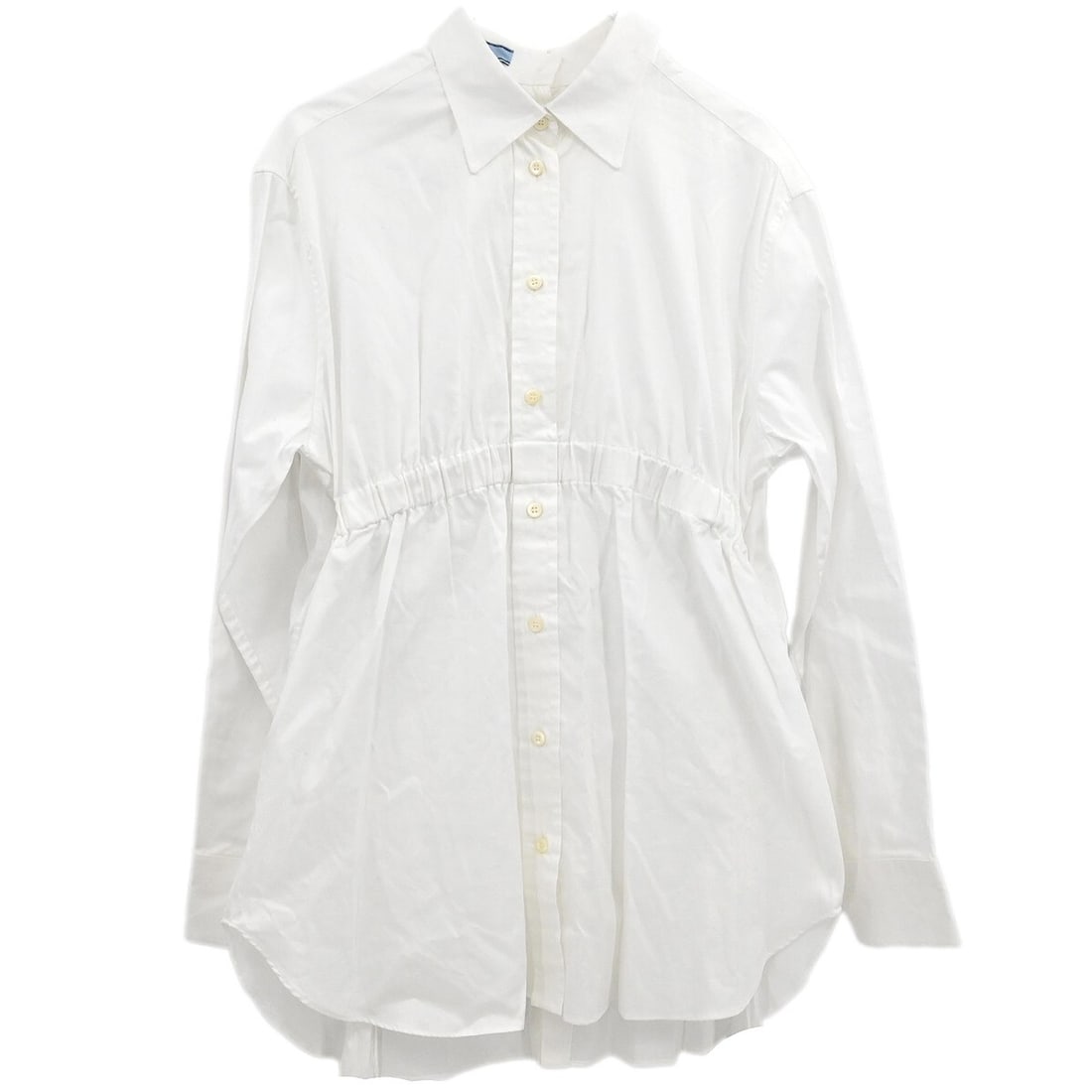 PRADA White Cotton Collared Blouse Size 38 with Bow: PRADA White Cotton Collared Blouse Size 38 with Bow White Prada women's blouse with a collared neckline and long sleeves. Made in Italy from 100% cotton, this regular-fit top features a bow accent and