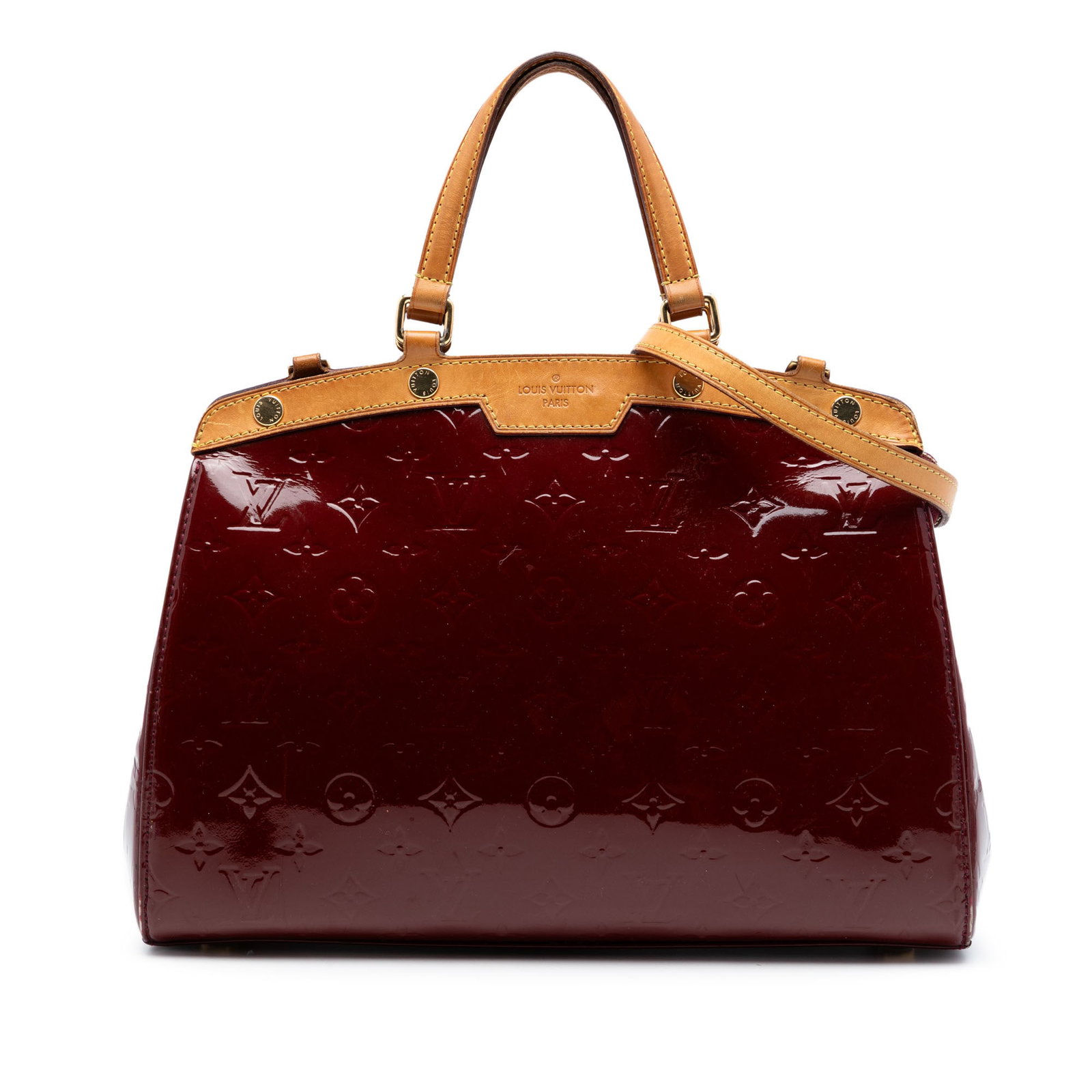 Louis Vuitton Brea MM Monogram Vernis Red Leather Handbag: Louis Vuitton Brea MM Monogram Vernis Red Leather Handbag Louis Vuitton Monogram Vernis Brea MM bag from France, crafted with a vernis leather body and vachetta leather trim. It features flat vachetta