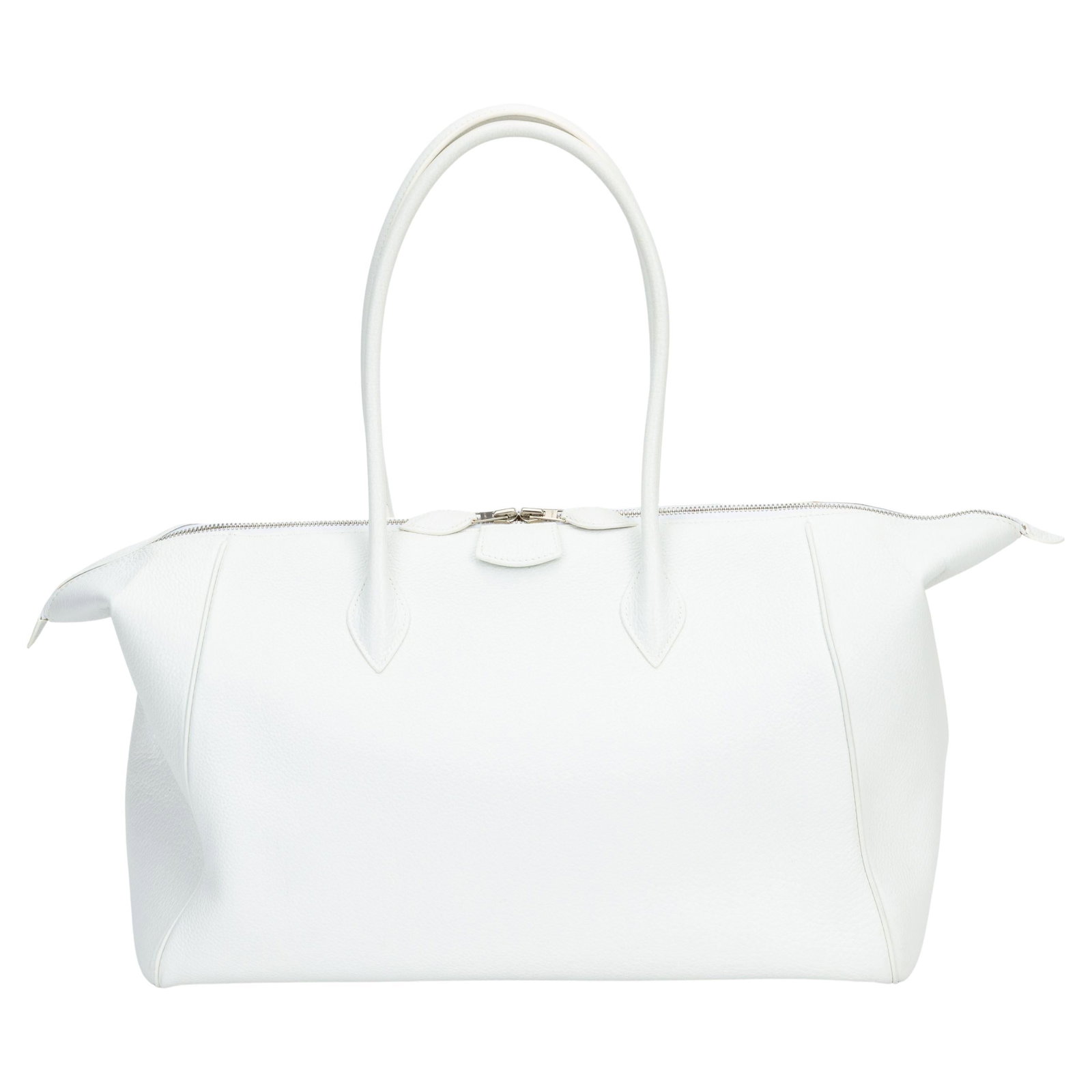 Hermes Paris Bombay 37 White Clemence Leather Palladium Hardware Bag: Hermes Paris Bombay 37 White Clemence Leather Palladium Hardware Bag This Hermes Paris Bombay bag is crafted from white Clemence leather and features palladium hardware. Dated with an L stamp for 2008
