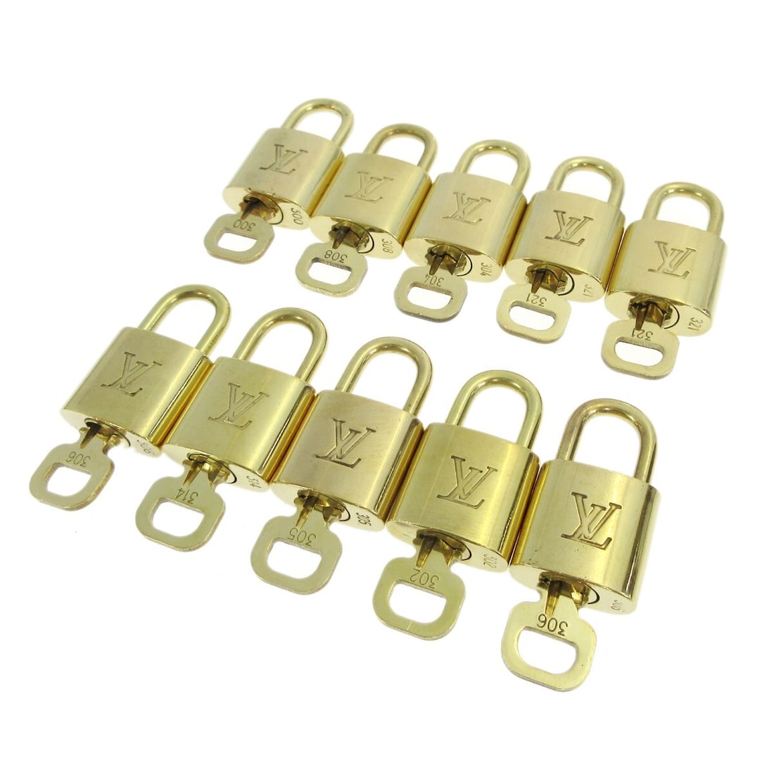 10 Piece Gold Tone Padlock and Key Charm Set Louis Vuitton (1 of 1)