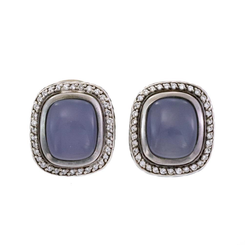 David Yurman Noblesse Oval Huggie Earrings Sterling Silver Diamonds Chalcedony: David Yurman Noblesse Oval Huggie Earrings Sterling Silver Diamonds Chalcedony Elevate your style with these exquisite David Yurman Oval Huggie Earrings from the Noblesse Collection. Expertly crafted 