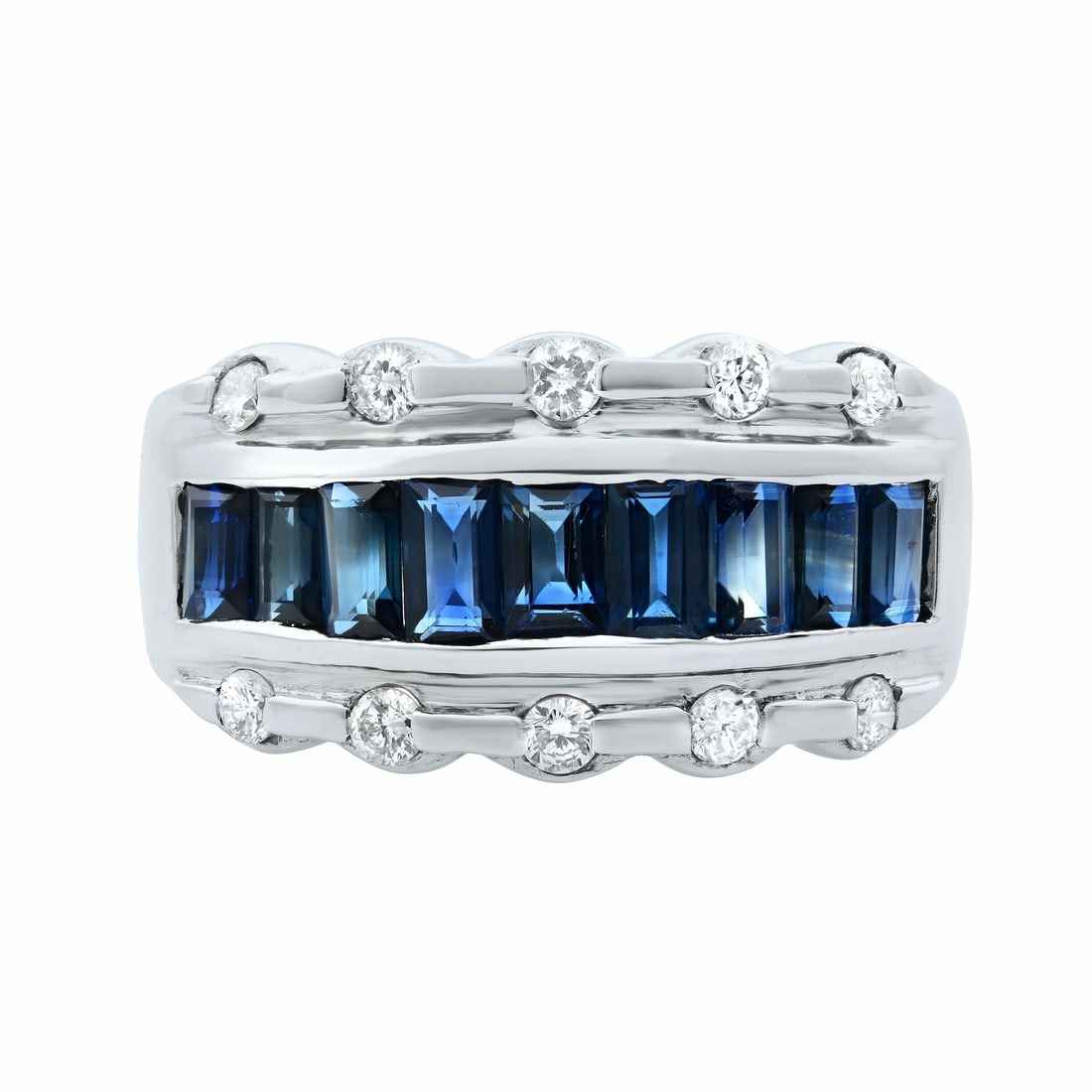 Rachel Koen 18K White Gold Blue Sapphire Diamond Band Ring 1.75 ctw Size 8 (1 of 6)