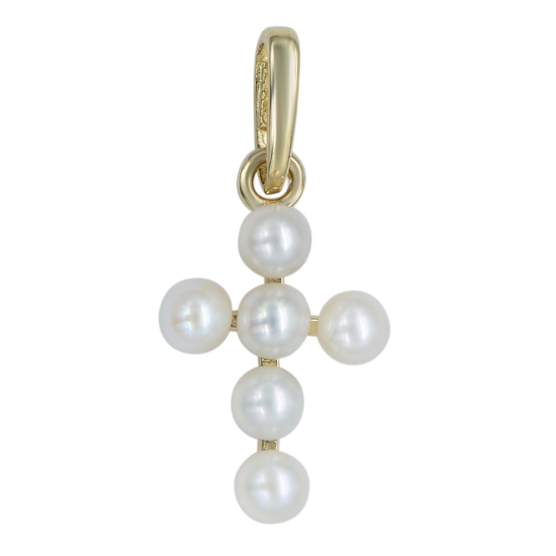 Rachel Koen 14K Yellow Gold Petite Pearl Cross Pendant 12mm Gift Boxed: Rachel Koen 14K Yellow Gold Petite Pearl Cross Pendant 12mm Gift Boxed This exquisite petite pearl cross pendant is a charming symbol of faith, perfect for everyday wear. Crafted from 14K yellow gold,