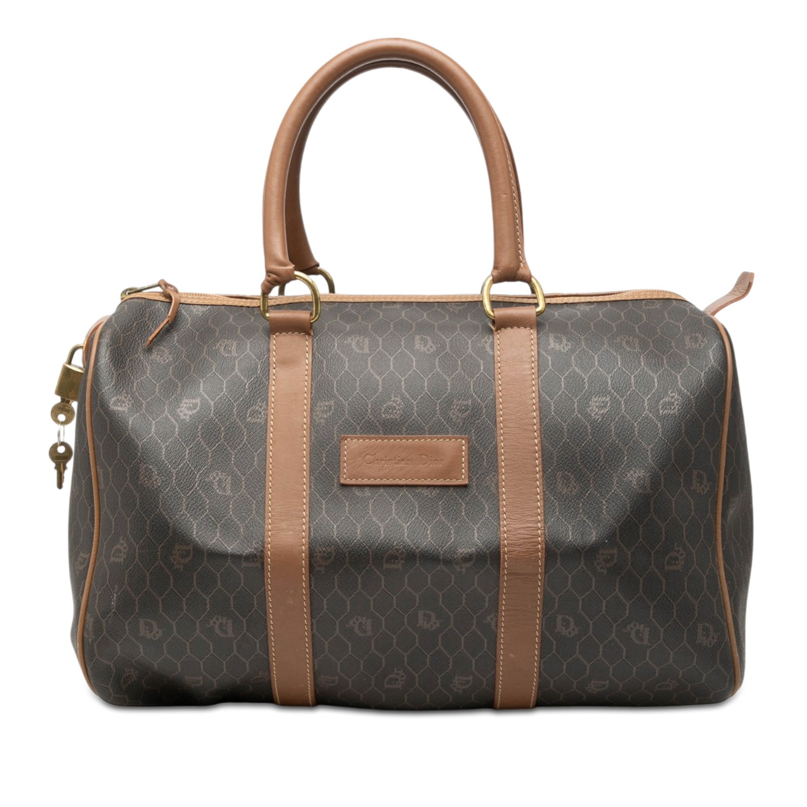 Dior Honeycomb Boston Bag in Black Coated Canvas (1 of 6)