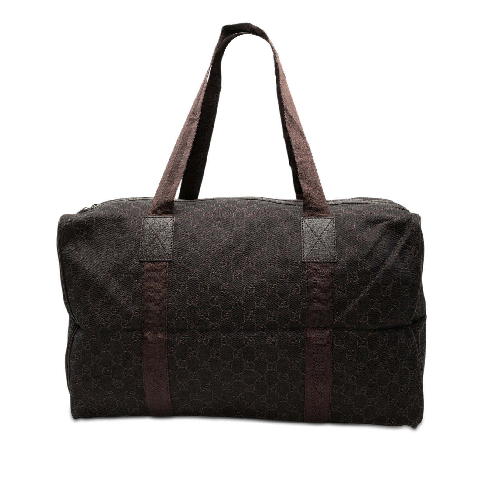 Gucci GG Canvas Brown Duffle Bag with Leather Trim and Nylon Straps (1 of 8)