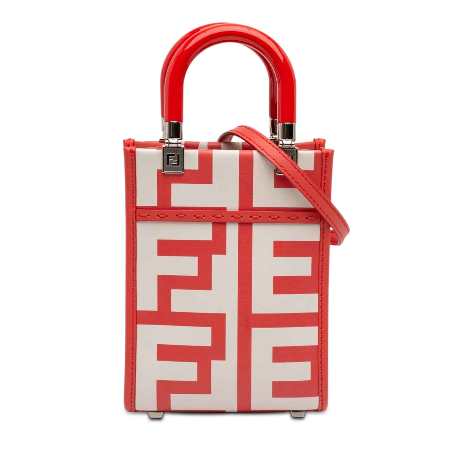 Fendi Marc Jacobs Mini Sunshine Shopper White Leather Tote Bag: Fendi Marc Jacobs Mini Sunshine Shopper White Leather Tote Bag This Fendi Marc Jacobs Mini Leather Sunshine Shopper Tote features a white leather body with rolled acrylic top handles, a detachable fla