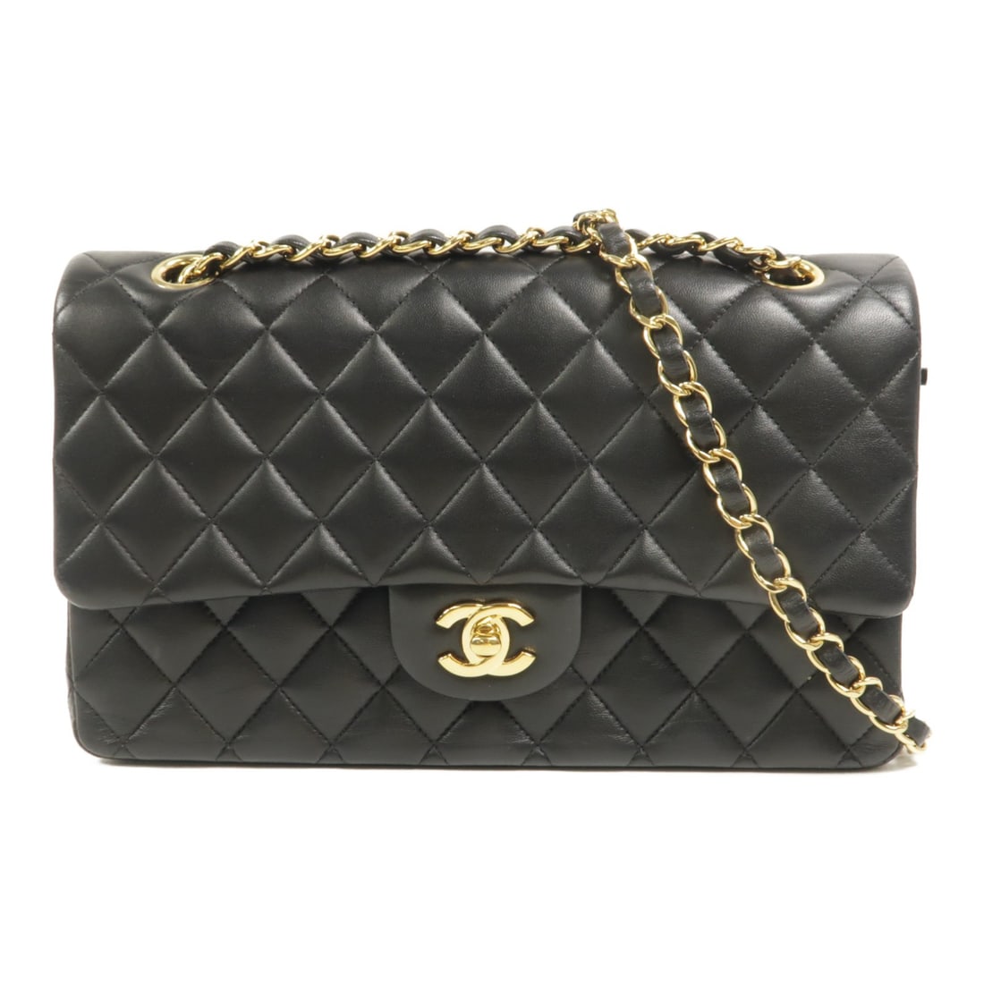 CHANEL Classic 25 Lambskin Shoulder Bag Black GHW: CHANEL Classic 25 Lambskin Shoulder Bag Black GHW A CHANEL Classic 25 chain shoulder bag in black lambskin (sheep leather) with gold-tone hardware. The bag features a turn-lock closure, one outside op