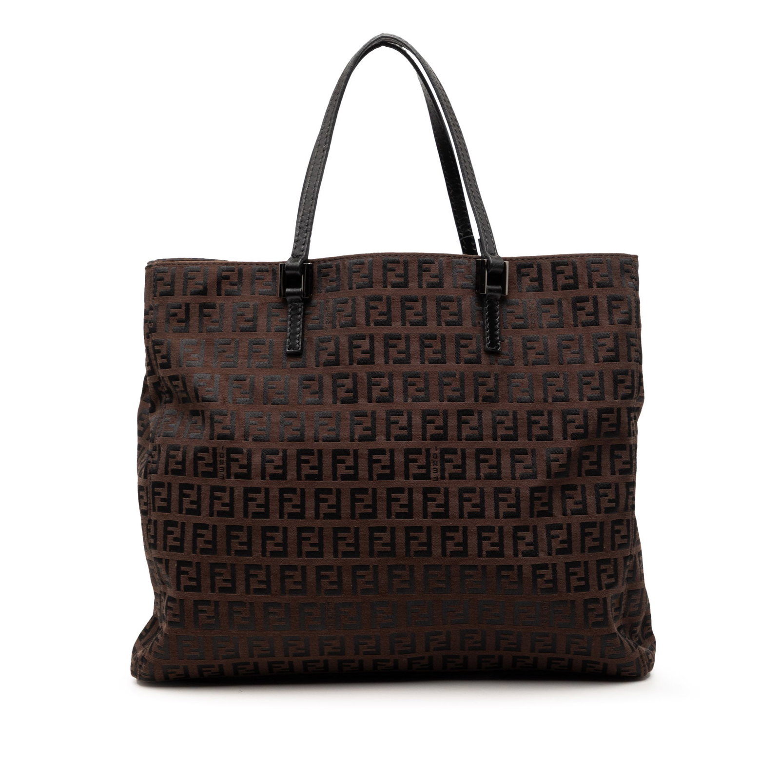 Fendi Zucchino Pattern Brown Canvas Tote Bag with Leather Handles: Fendi Zucchino Pattern Brown Canvas Tote Bag with Leather Handles This Fendi Zucchino Canvas Tote features a durable canvas body with flat leather handles, an open top design, and practical interior z