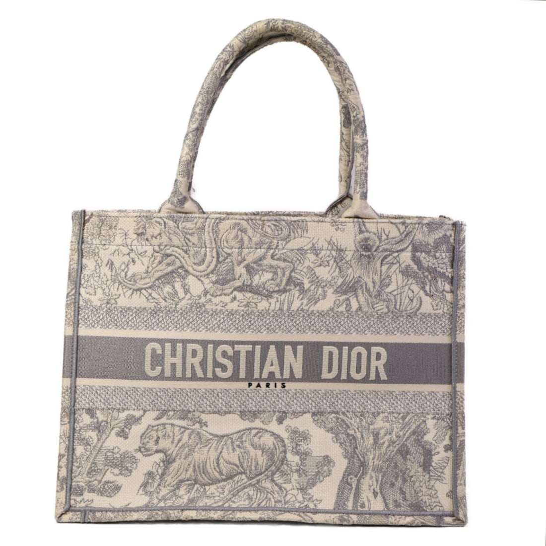Dior M1296ZTDTM932 Medium Book Tote Bag Gray Canvas: Dior M1296ZTDTM932 Medium Book Tote Bag Gray Canvas Christian Dior CD Book Tote Medium Tote Bag in gray canvas. This women's tote bag is made in France and comes with storage bags. The item is in B: R
