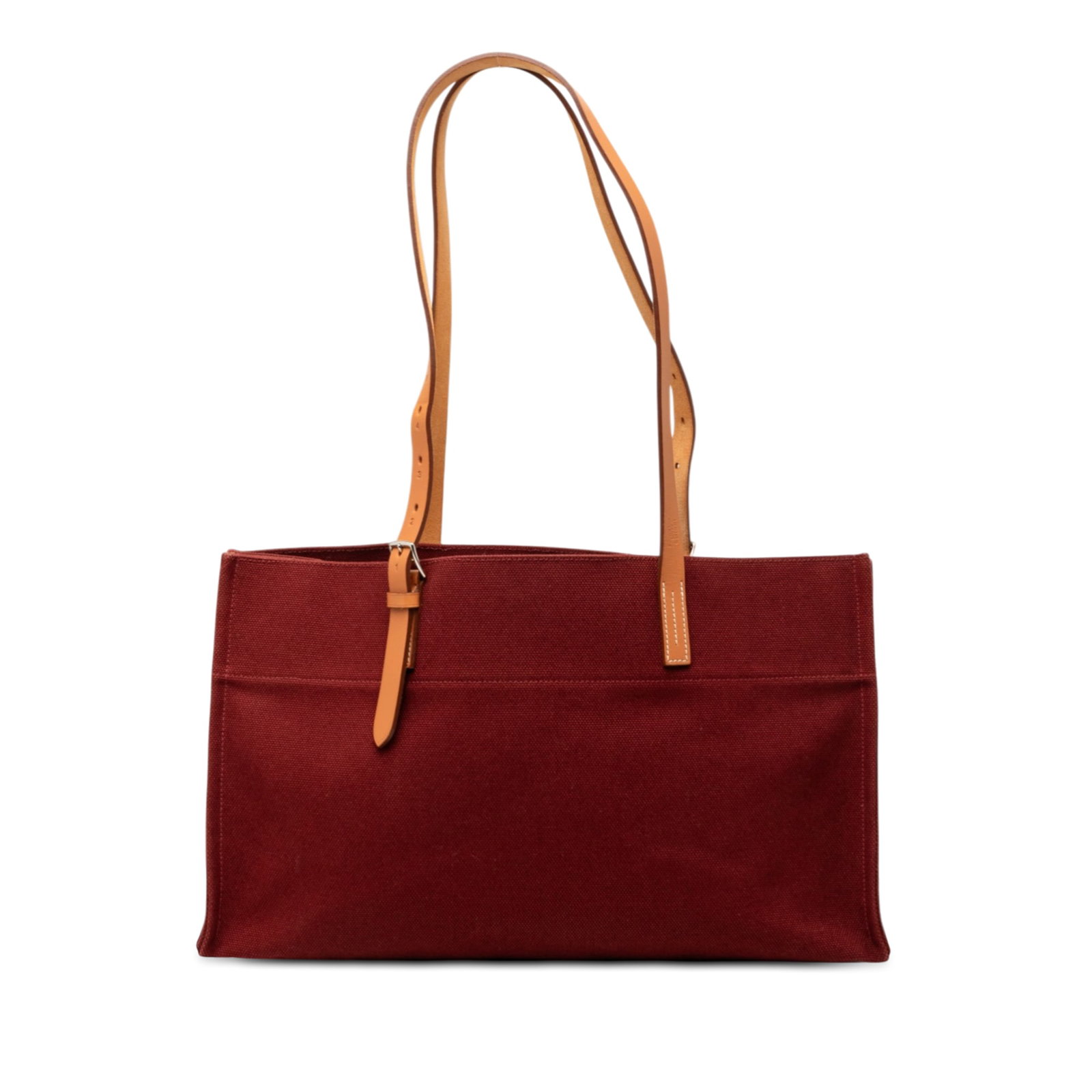 Hermes Etriviere Elan Canvas Tote with Leather Handles Red France: Hermes Etriviere Elan Canvas Tote with Leather Handles Red France The Etriviere Elan Tote features a canvas body with flat leather straps, an open top, and an interior slip pocket. The bag is red and 