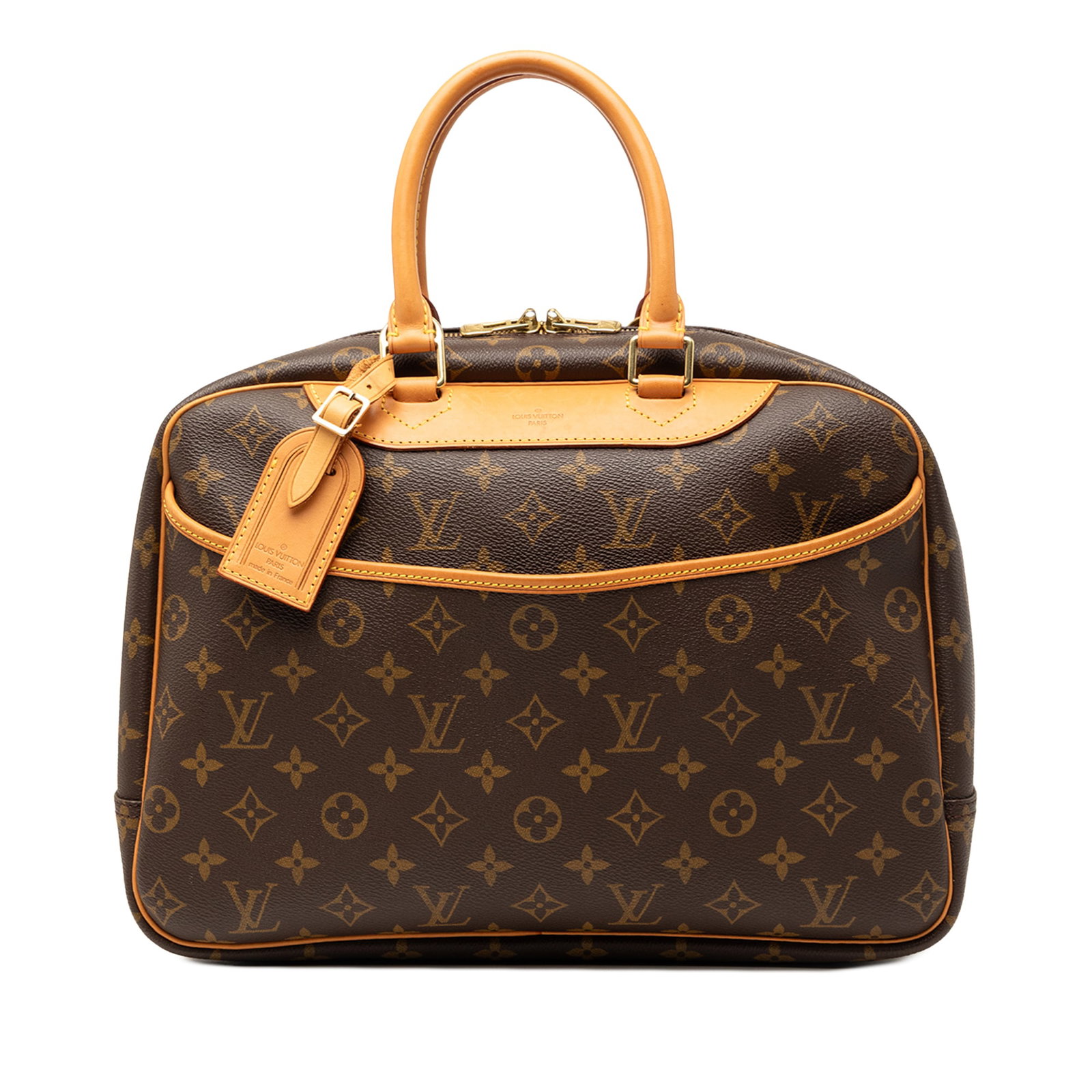 Louis Vuitton Deauville Monogram Canvas Brown Tote: Louis Vuitton Deauville Monogram Canvas Brown Tote This Louis Vuitton Monogram Deauville bag features the iconic monogram canvas with vachetta leather trim and rolled leather handles. It is designed w