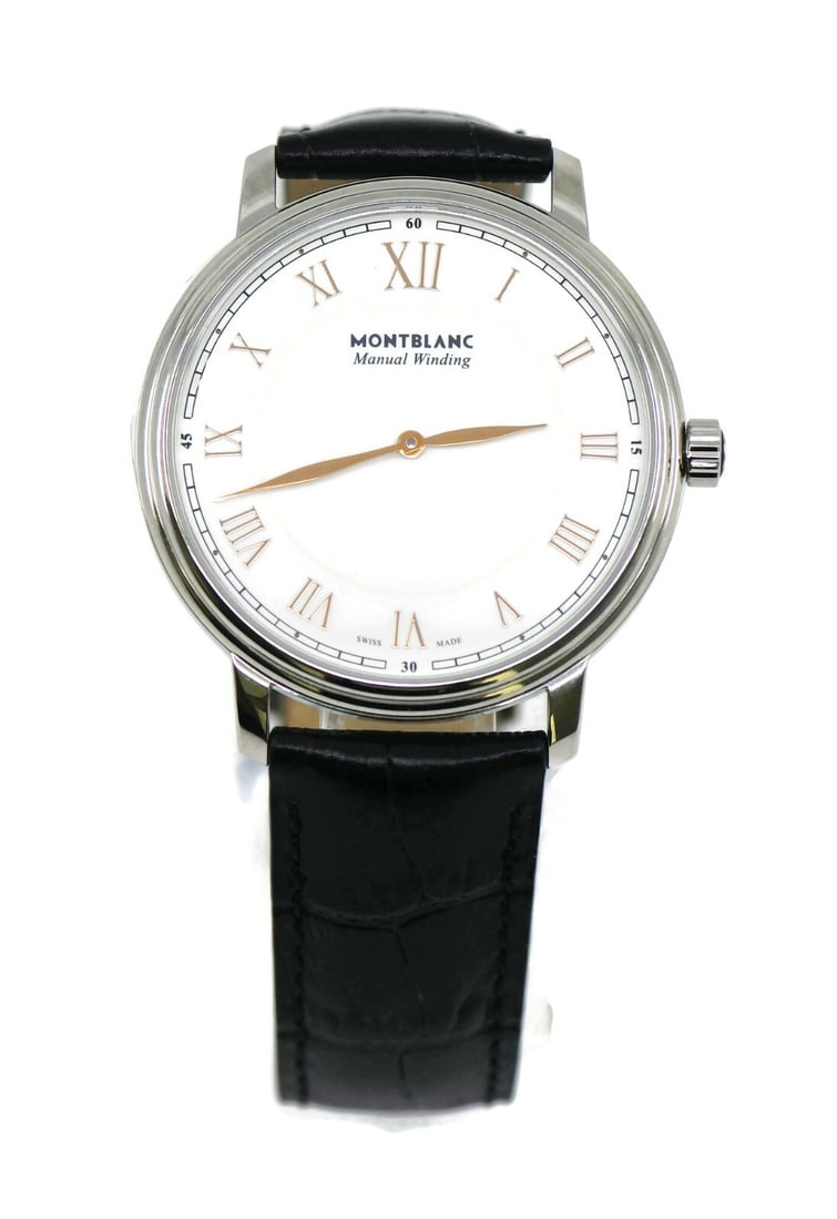Montblanc Tradition 119962 Stainless Steel Analog Watch 40mm: Montblanc Tradition 119962 Stainless Steel Analog Watch 40mm The Montblanc Tradition Stainless Steel Watch combines elegance with precision, featuring a sleek stainless steel case measuring 40mm. This