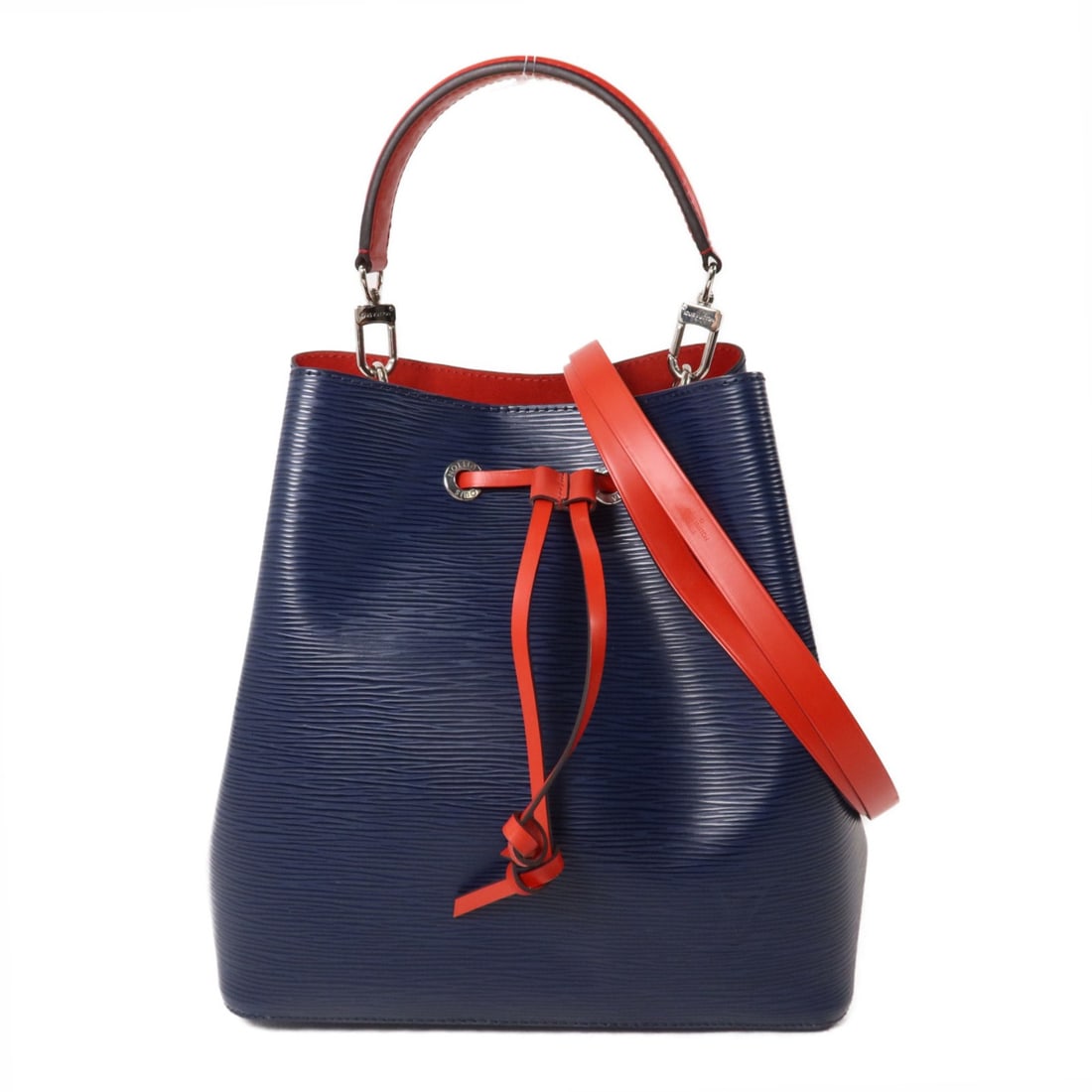 Louis Vuitton Neo Noe MM M54367 2 Way Shoulder Bag Navy Red: Louis Vuitton Neo Noe MM M54367 2 Way Shoulder Bag Navy Red Louis Vuitton Neo Noe MM 2 Way Shoulder Bag, model M54367, in Indigo, Navy, and Red. It is made with Epi and calfskin (cowhide) materials an