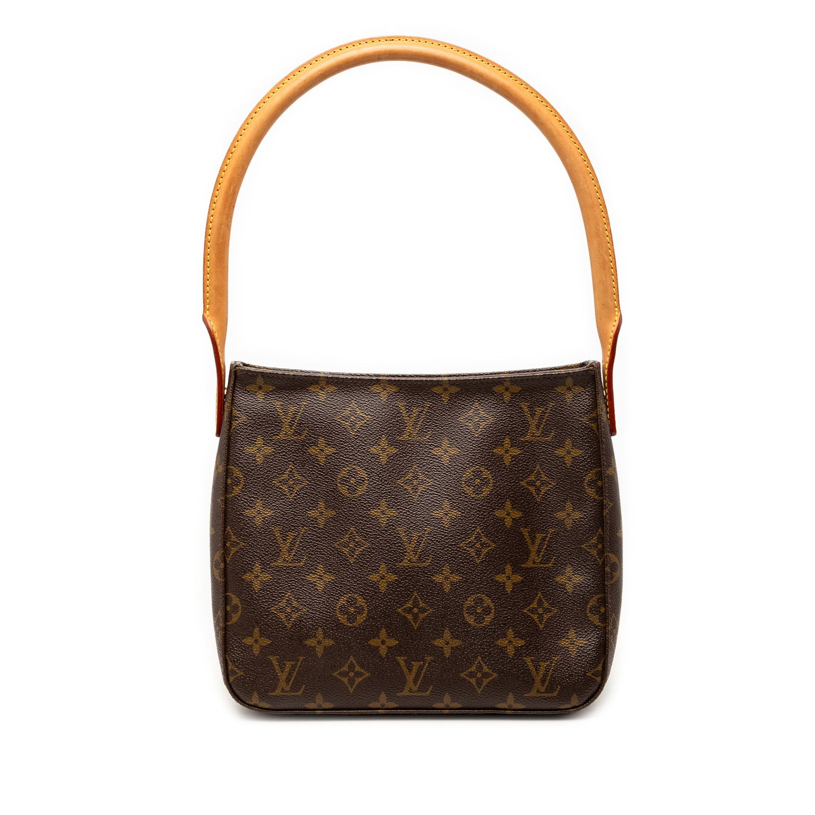 Louis Vuitton Looping MM Shoulder Bag Monogram Canvas with Leather Strap: Louis Vuitton Looping MM Shoulder Bag Monogram Canvas with Leather Strap The Louis Vuitton Monogram Looping MM is crafted from monogram canvas and features a rolled vachetta leather shoulder strap. It