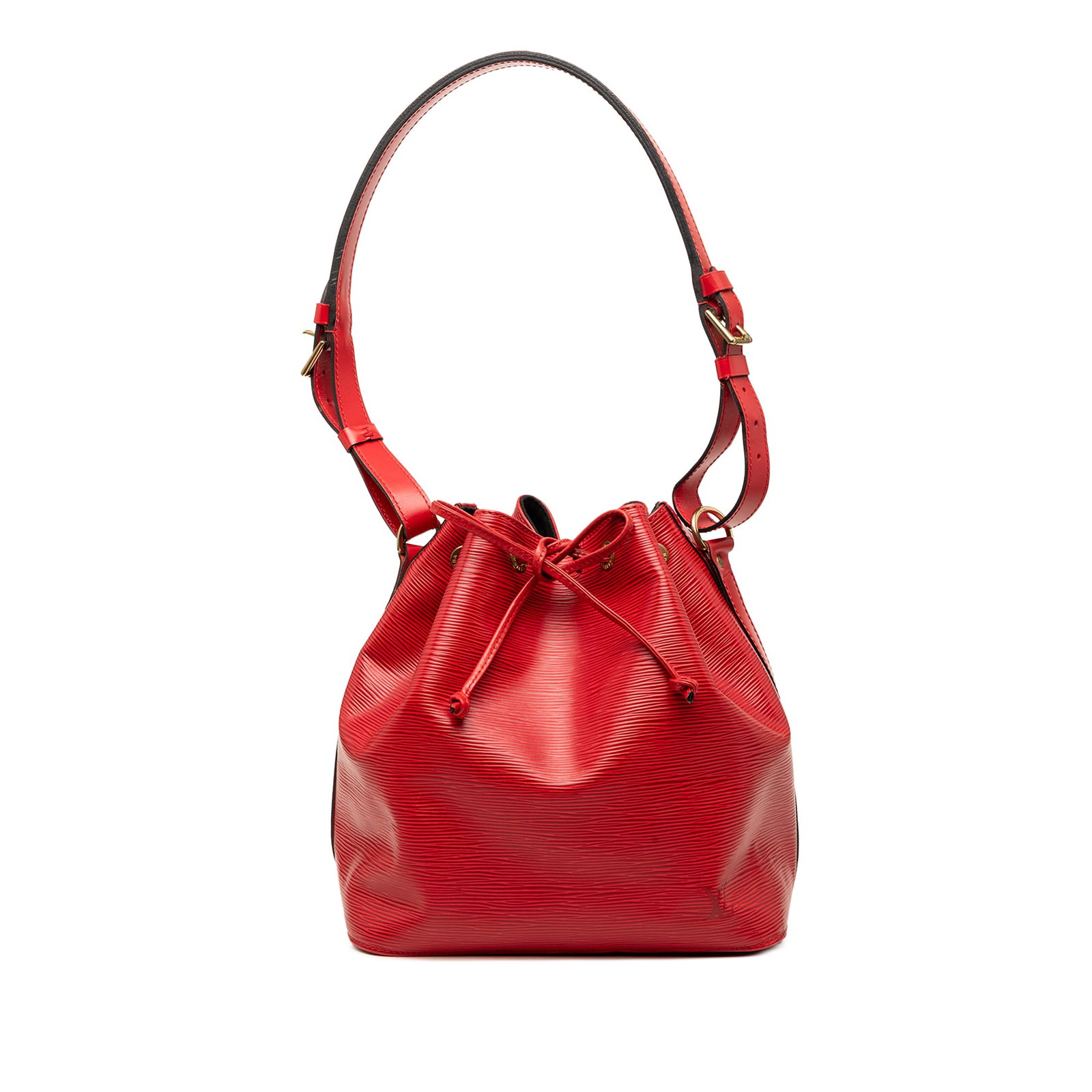 Louis Vuitton Petit Noe Epi Leather Shoulder Bag Red: Louis Vuitton Petit Noe Epi Leather Shoulder Bag Red Louis Vuitton Epi Petit Noe bucket bag crafted in red Epi leather with an adjustable flat leather shoulder strap and drawstring closure. Made in Fr