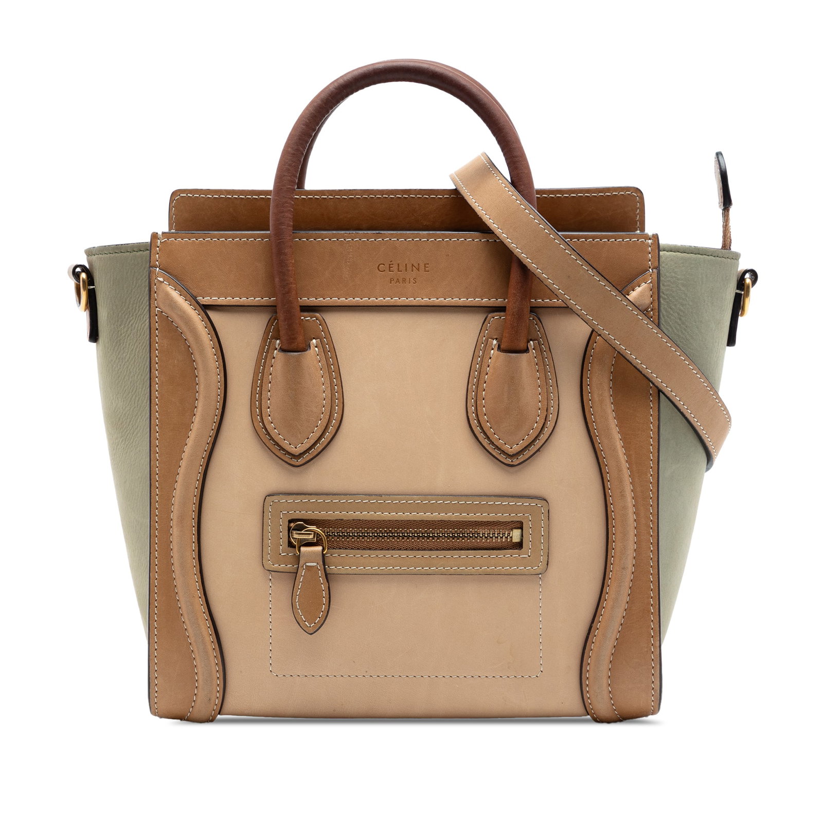 Celine Nano Luggage Tote in Tricolor Brown Leather (1 of 6)