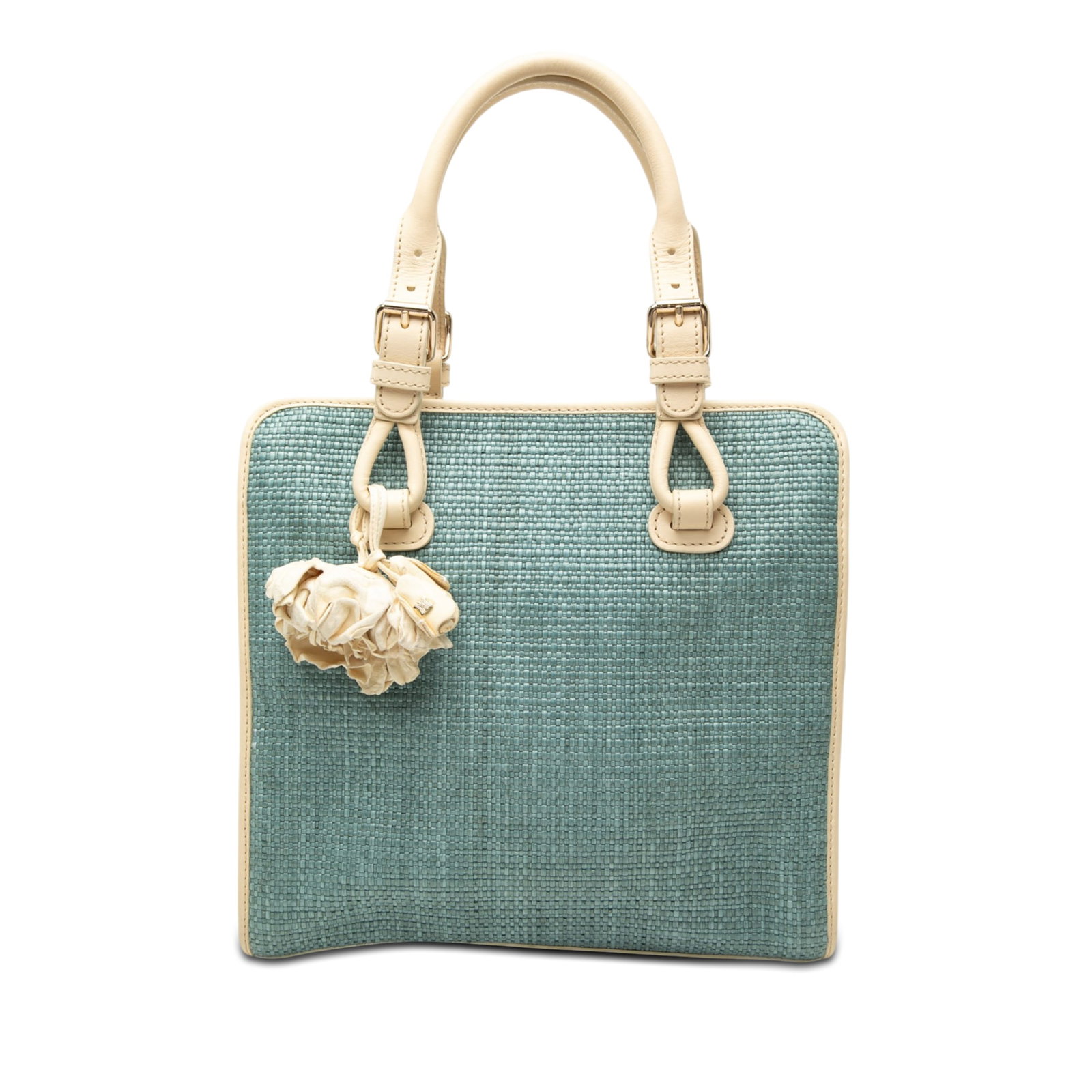 Celine Boogie Raffia Handbag with Leather Trim Blue (1 of 7)