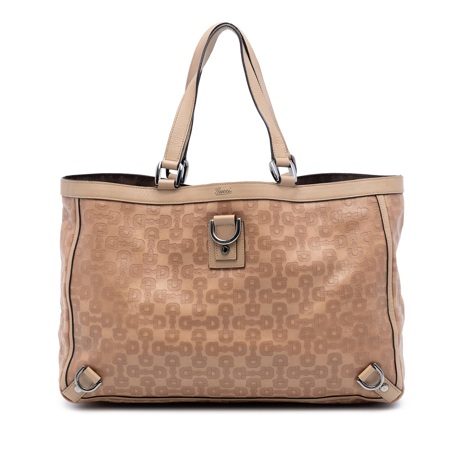 Gucci Abbey Horsebit Leather Tote Bag: Gucci Abbey Horsebit Leather Tote Bag This Gucci Leather Abbey D Ring Horsebit Tote is crafted in brown leather and features flat leather straps, an open top with a magnetic snap closure, and interior