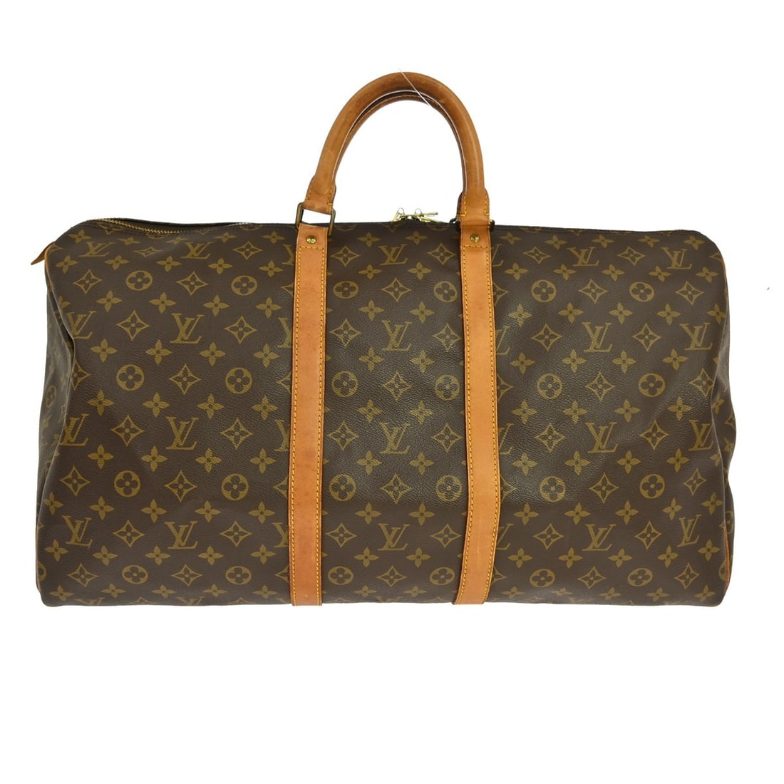 Louis Vuitton Keepall 55 Monogram Canvas Duffle Bag M41424: Louis Vuitton Keepall 55 Monogram Canvas Duffle Bag M41424 Vintage Louis Vuitton Keepall 55 travel handbag in Monogram canvas and leather, made in France. This extra large duffle features a zip closur