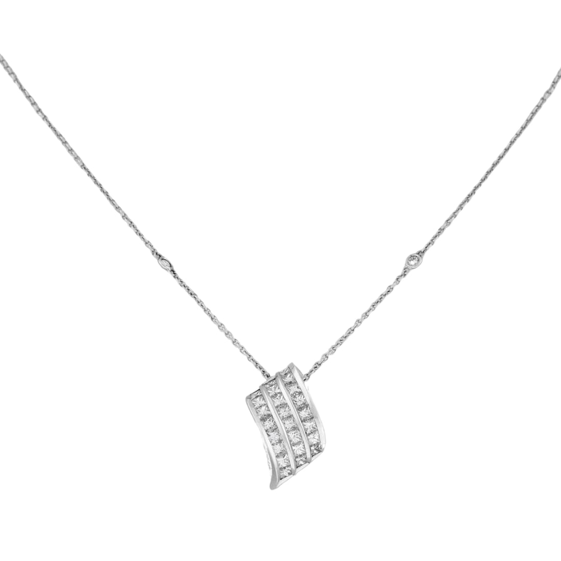 Luca Carati 18K White Gold Diamond Pendant Necklace 1.96Cttw Channel-Set: Luca Carati 18K White Gold Diamond Pendant Necklace 1.96Cttw Channel-Set This exquisite diamond pendant necklace showcases the elegance of 18K white gold, adorned with stunning white princess cut diam