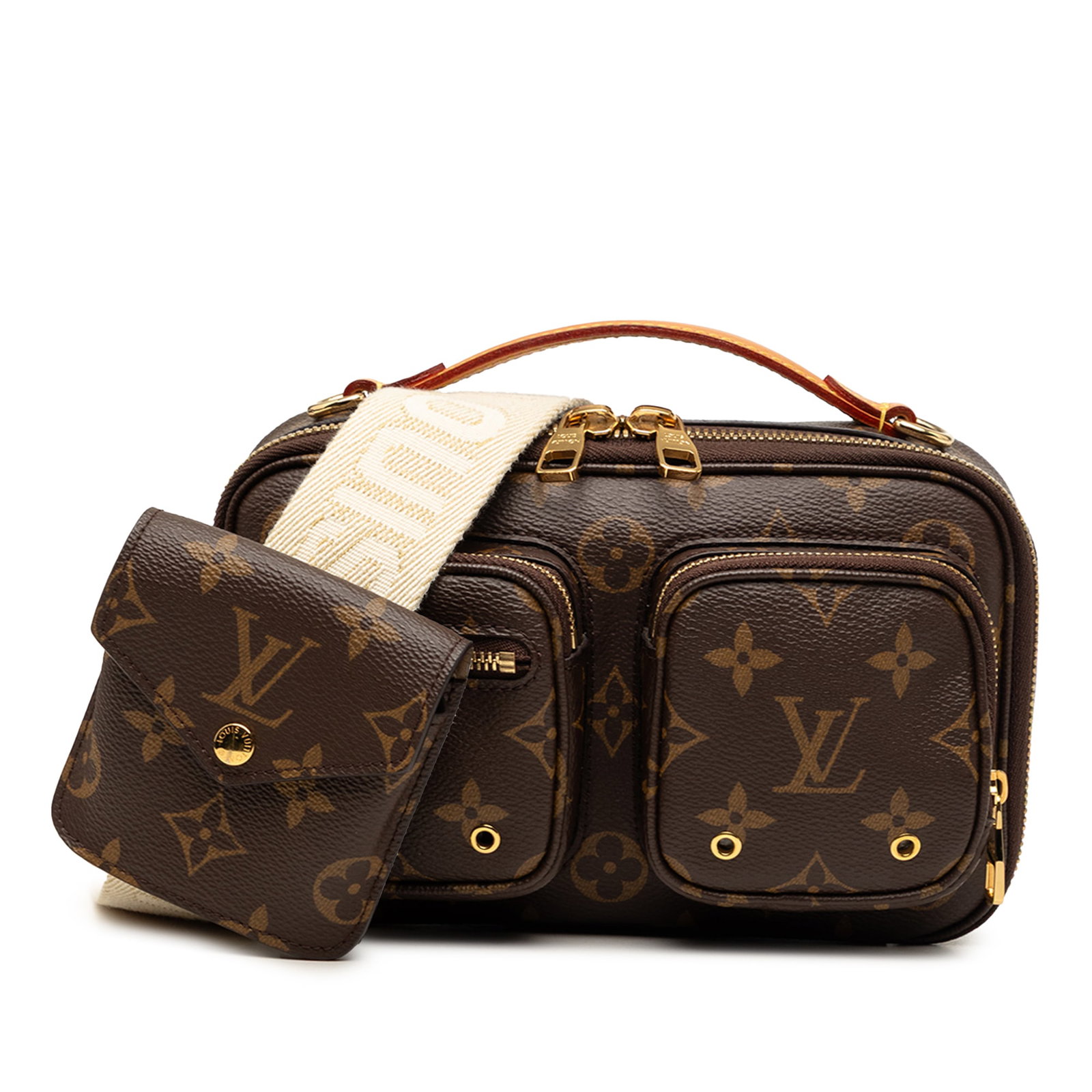 Louis Vuitton Utility Satchel Monogram Canvas Crossbody Bag: Louis Vuitton Utility Satchel Monogram Canvas Crossbody Bag Louis Vuitton Monogram Utility Satchel in brown monogram canvas with a flat top handle and detachable flat strap. It features a zip-around c