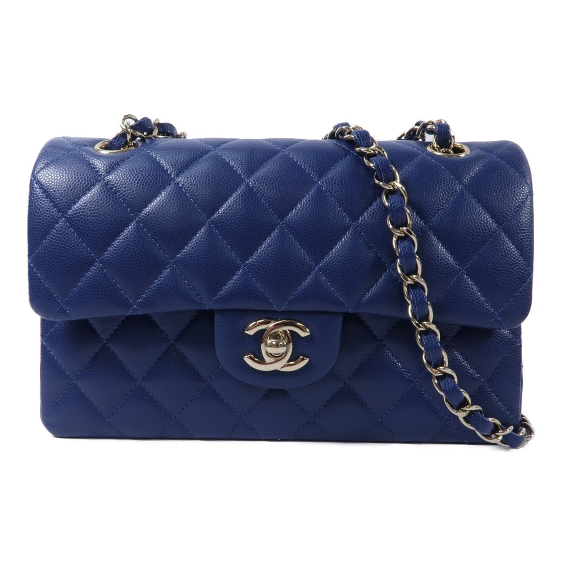 CHANEL A01113 Classic 23 Navy Calfskin Chain Shoulder Bag: CHANEL A01113 Classic 23 Navy Calfskin Chain Shoulder Bag This CHANEL Classic 23 chain shoulder bag is crafted from calfskin leather in a navy blue color. It features the CC turn-lock closure, a shoul