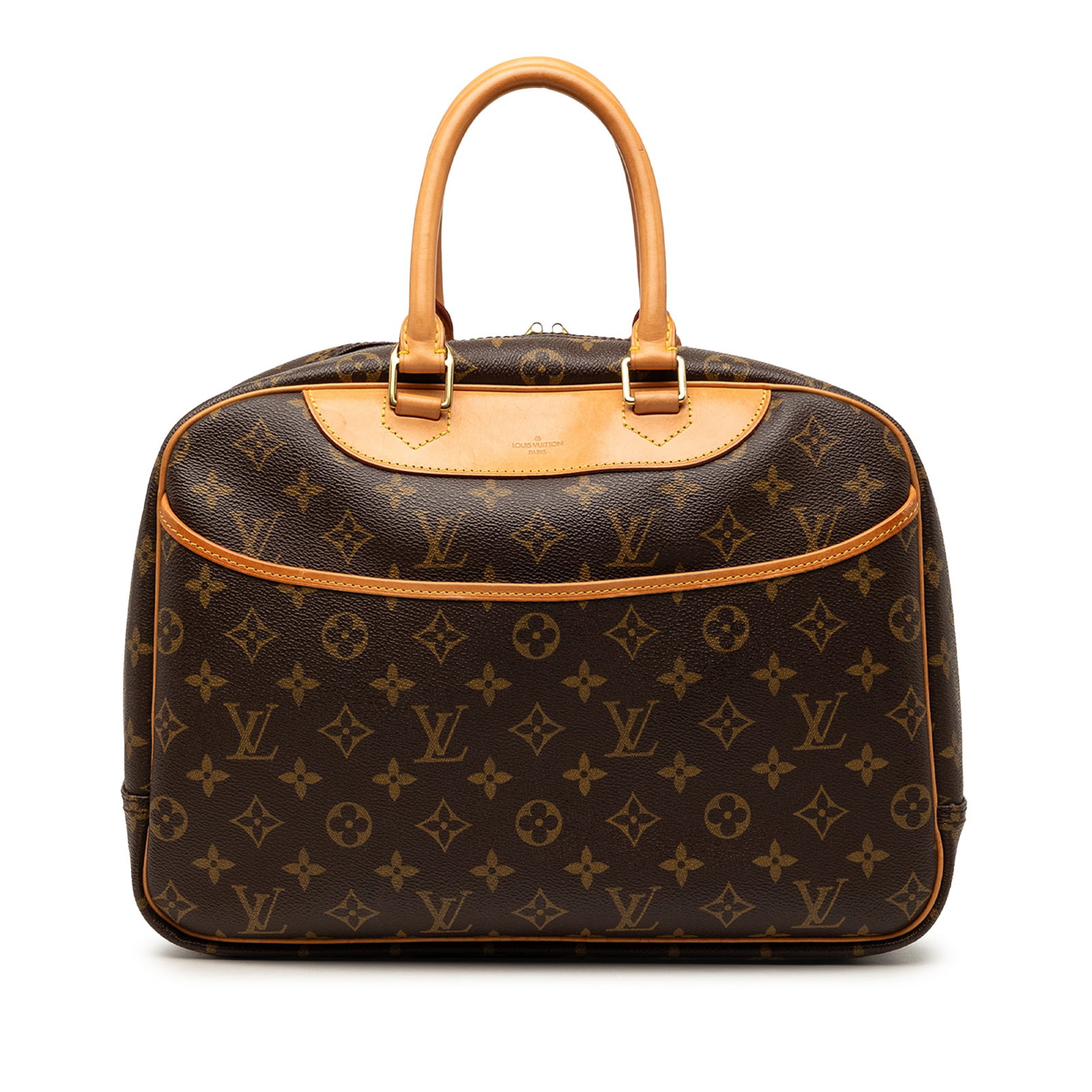 Louis Vuitton Deauville Monogram Canvas Bag: Louis Vuitton Deauville Monogram Canvas Bag This Louis Vuitton Monogram Deauville bag features the iconic monogram canvas with vachetta leather trim and rolled leather handles. The design includes an 