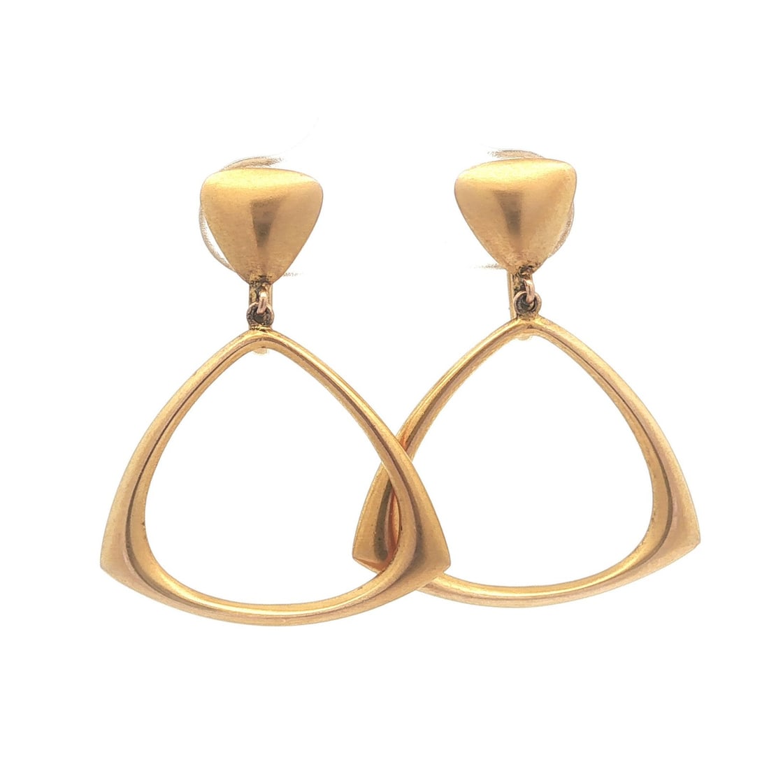 Matte Yellow Gold Vintage Drop Earrings With Screw Back Closure: Matte Yellow Gold Vintage Drop Earrings With Screw Back Closure These vintage dangle/drop earrings feature an open drop design crafted from solid 12-14k yellow gold with a matte finish. The earrings a