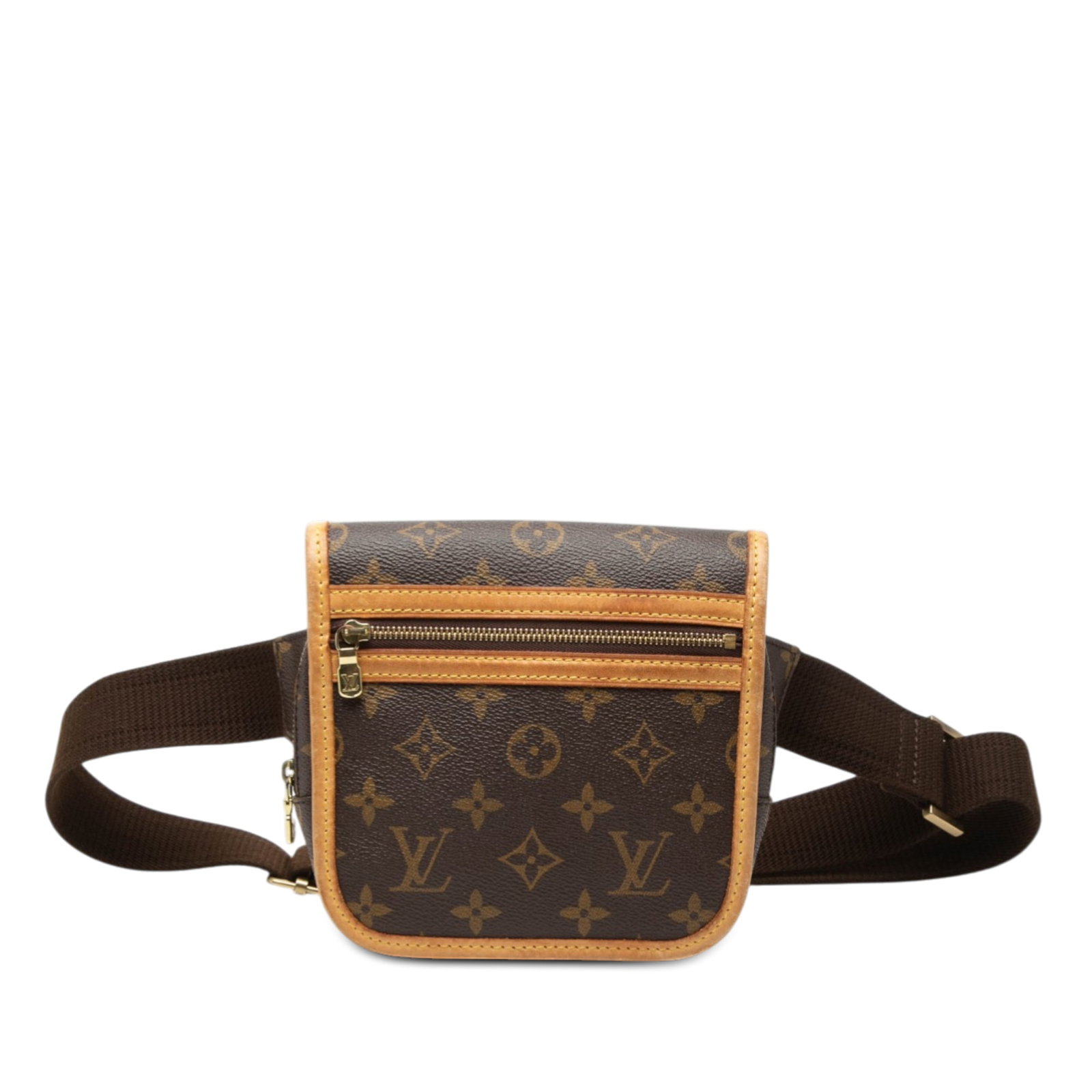 Louis Vuitton Bosphore Monogram Canvas Waist Bag with Leather Trim: Louis Vuitton Bosphore Monogram Canvas Waist Bag with Leather Trim The Louis Vuitton Monogram Bosphore Belt Bag features a monogram canvas body with vachetta leather trim and an adjustable flat canvas