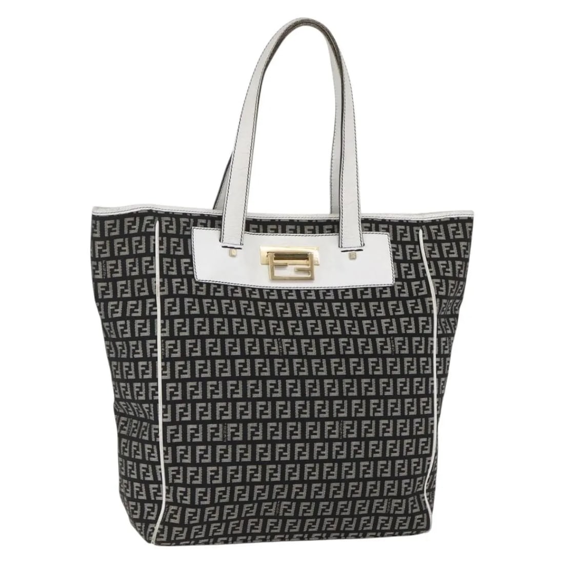 Canvas Zucca Tote by Fendi Black 30cm x 32cm x 10cm: Canvas Zucca Tote by Fendi Black 30cm x 32cm x 10cm This Fendi Zucca Tote bag is crafted from black canvas and features a spacious design with stylish detailing. The tote includes leather accents and 