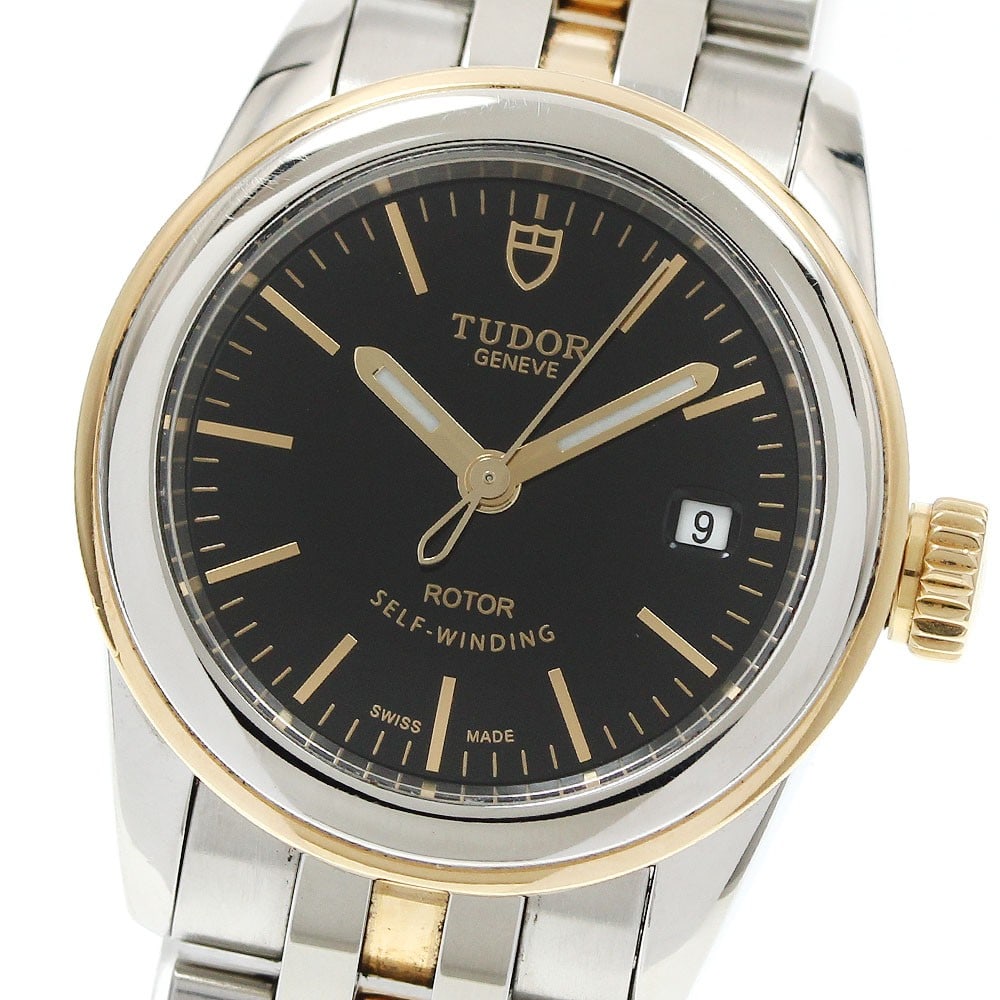 TUDOR Glamour Date Womens Automatic Wristwatch Ref 51003: TUDOR Glamour Date Womens Automatic Wristwatch Ref 51003 TUDOR Glamour Date women's wristwatch with automatic movement and date function. This pre-owned watch features a black dial, stainless steel an