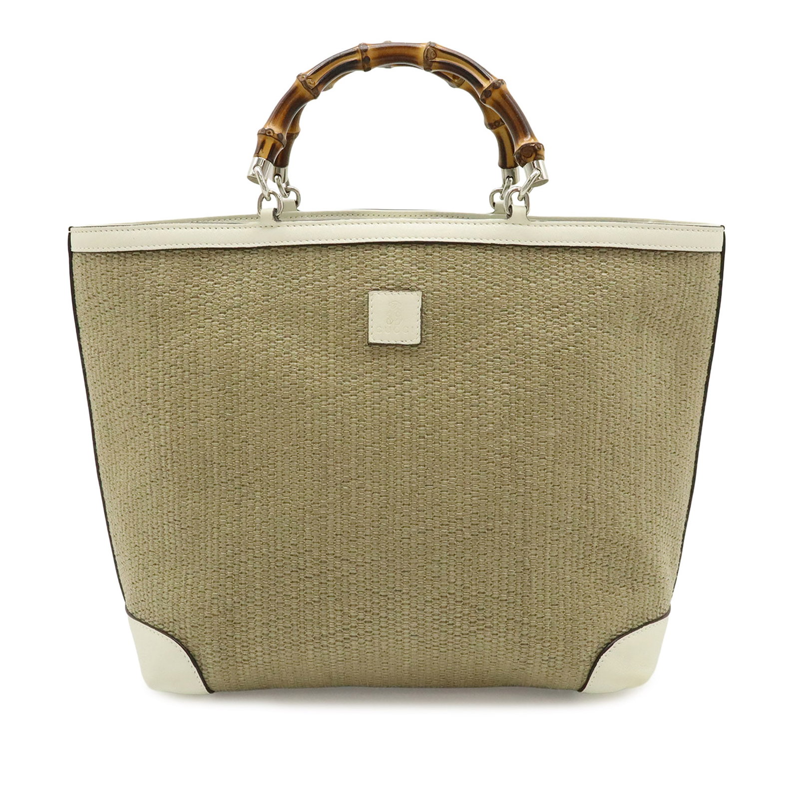 Gucci Raffia Bamboo Tote Bag with Leather Trim: Gucci Raffia Bamboo Tote Bag with Leather Trim Gucci childrens tote bag with a woven raffia body, leather trim, and bamboo handles. It has an open top with snap button closure and interior zip and sli