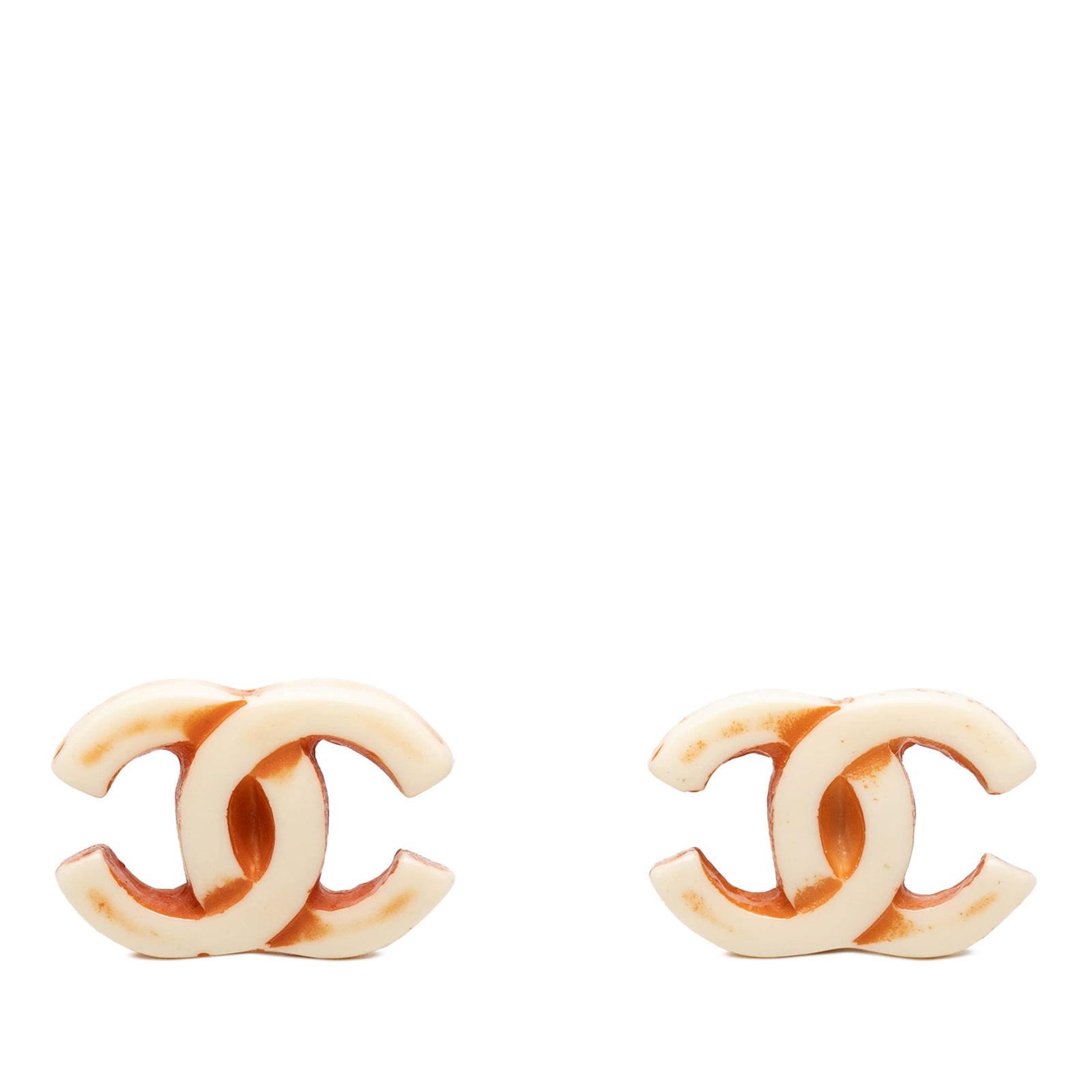 Chanel CC Clip On Earrings White Resin Gold Plated (1 of 3)