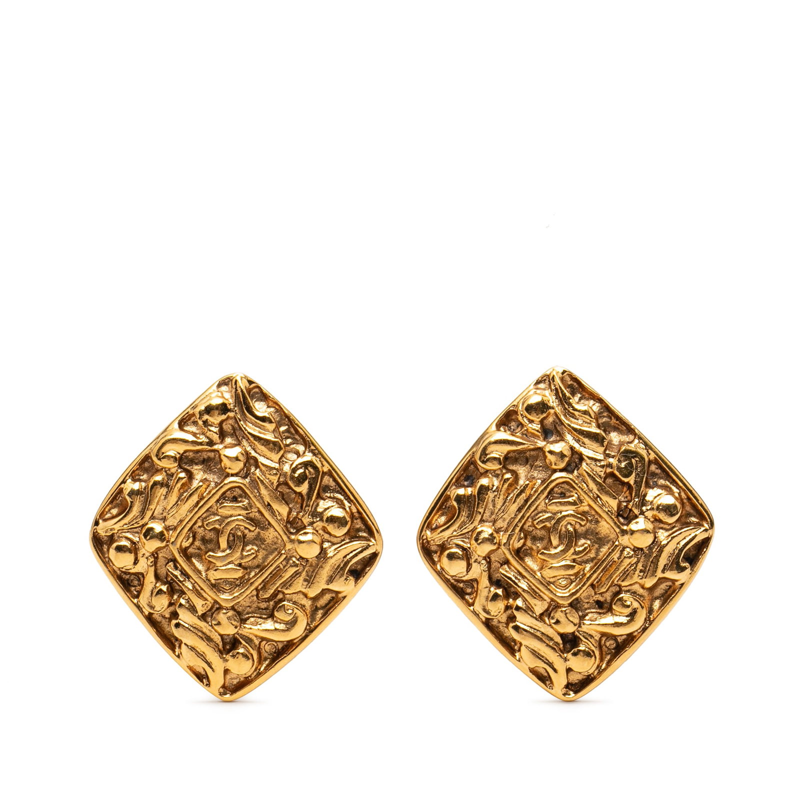 Chanel Gold Plated Metal CC Clip On Earrings with Diamond Accents (1 of 3)