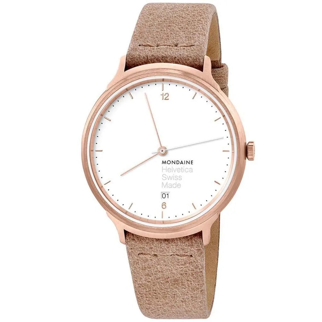 Mondaine Helvetica No1 Rose Gold Tone Ladies Watch Quartz White Dial: Mondaine Helvetica No1 Rose Gold Tone Ladies Watch Quartz White Dial The Mondaine Helvetica No1 watch is a stylish and elegant timepiece designed for the modern woman. Featuring a pristine white dial 