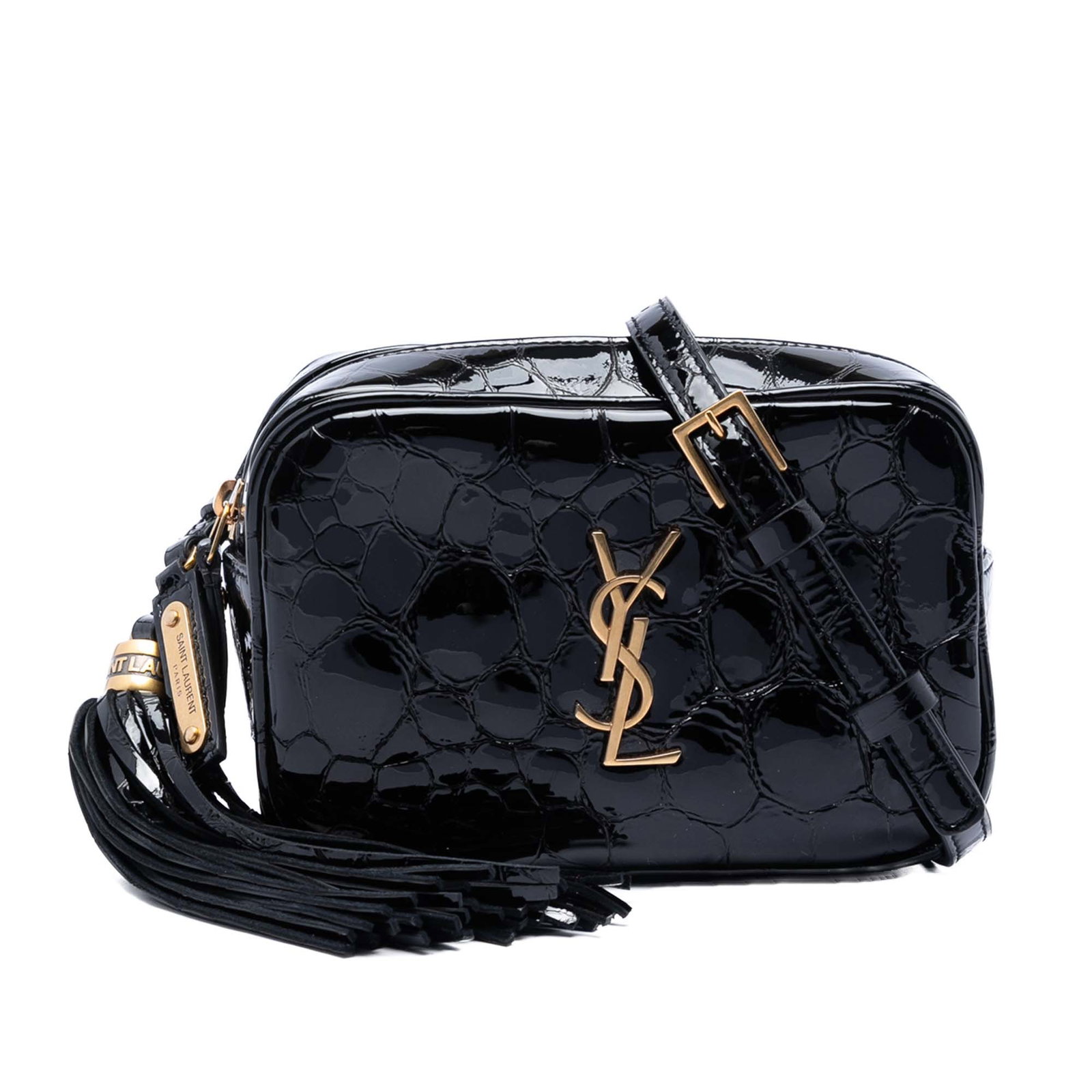 Saint Laurent Lou Belt Bag Black Croc Embossed Patent Leather (1 of 7)