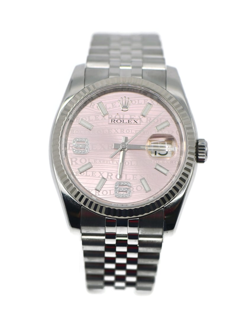 Rolex Datejust 36mm Diamond Bezel Stainless Steel Wristwatch: Rolex Datejust 36mm Diamond Bezel Stainless Steel Wristwatch This pre-owned Rolex Datejust Diamond Stainless Steel Watch (reference 116234) features a 36 mm polished stainless steel case with a diamon