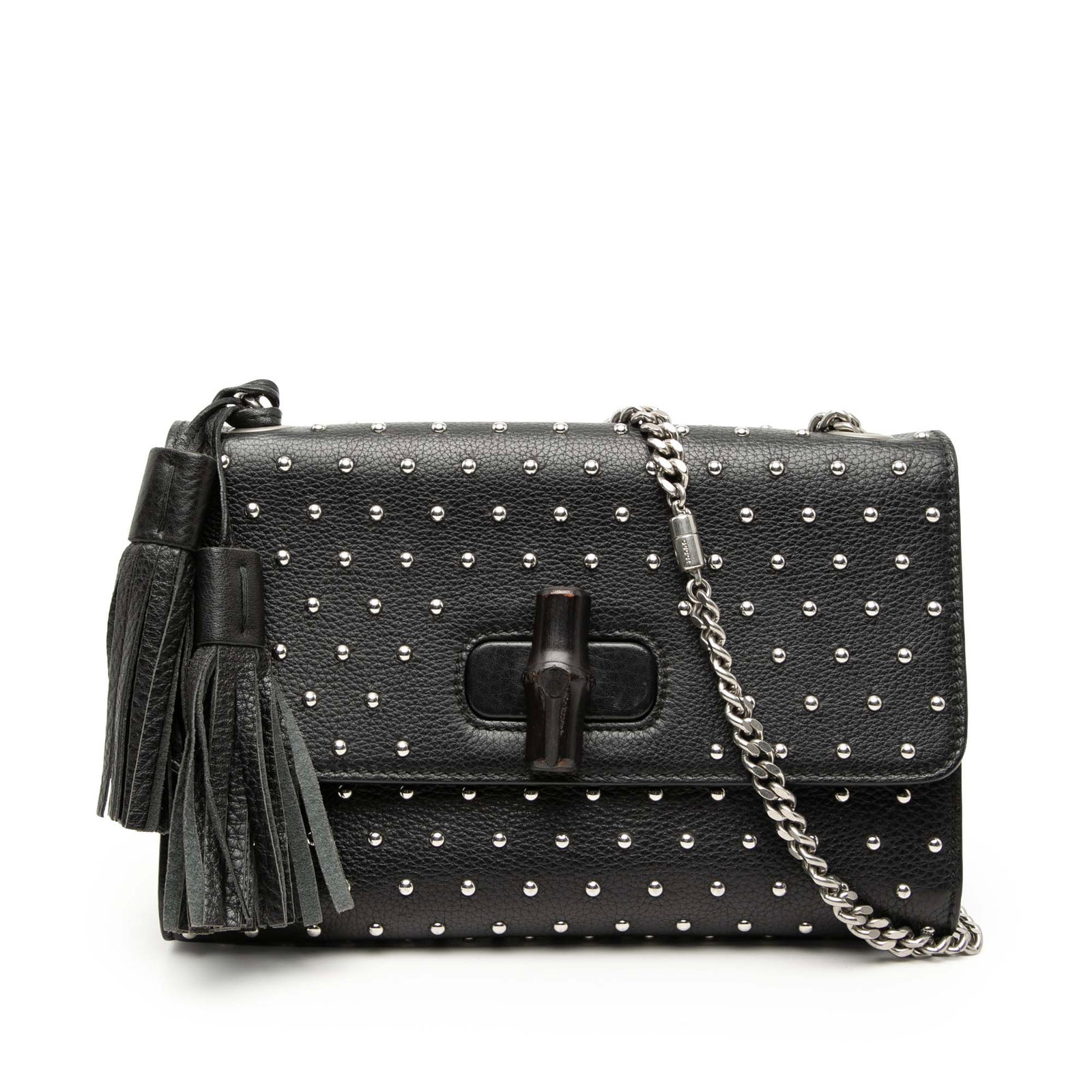 Gucci Miss Bamboo Black Studded Leather Medium Crossbody Bag (1 of 9)