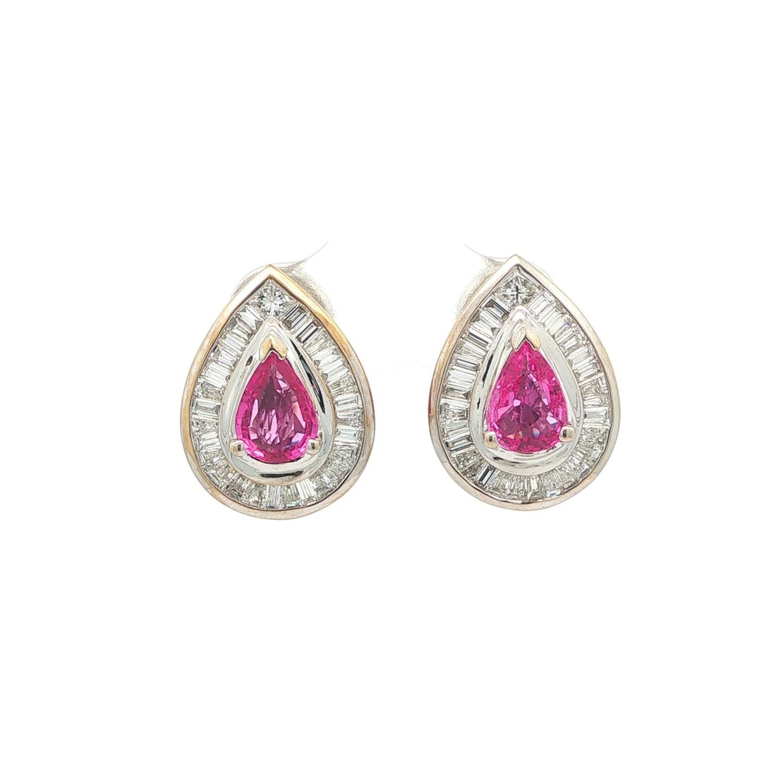 18k White Gold Pink Sapphire Diamond Omega Drop Earrings (1 of 12)