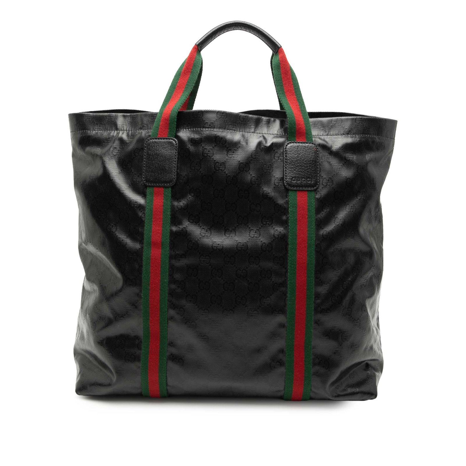 Gucci GG Imprime Web Black Fabric Tote Bag: Gucci GG Imprime Web Black Fabric Tote Bag This Gucci GG Imprime Web Tote features a coated canvas body with flat handles, an open top, and an interior zip pocket. The bag is crafted in black fabric a