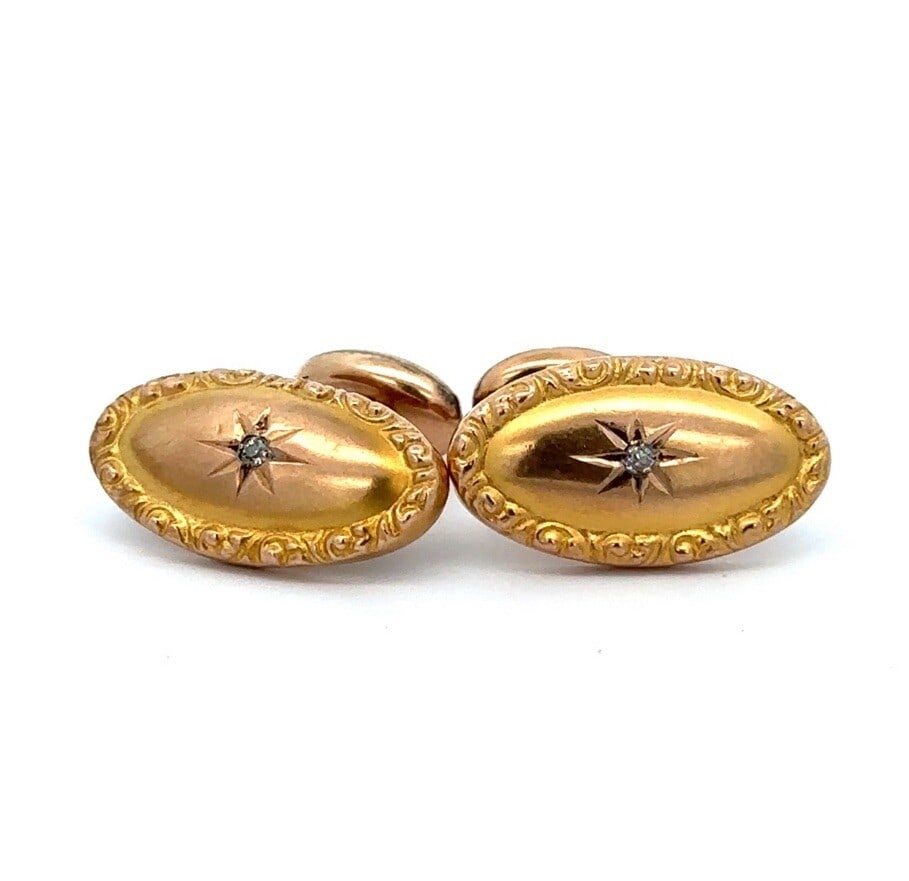 Antique Art Nouveau 10k Yellow Gold Star Cufflinks with Cubic Zirconia (1 of 4)