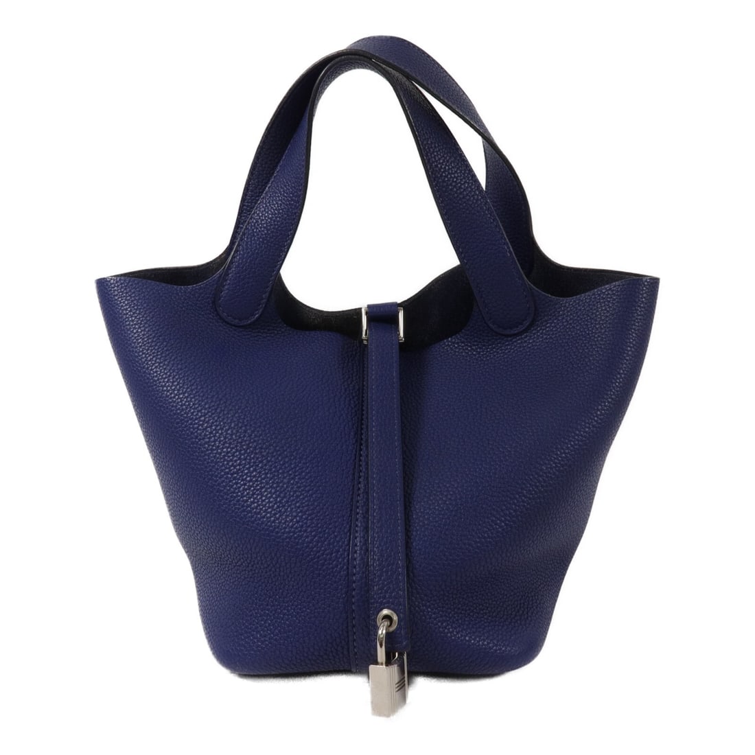 Hermes Picotin Lock PM Taurillon Clemence leather tote Marine PHW: Hermes Picotin Lock PM Taurillon Clemence leather tote Marine PHW Hermes Picotin Lock PM tote bag in Taurillon Clemence calfskin leather, presented in Marine blue. This bag includes a storage bag, key