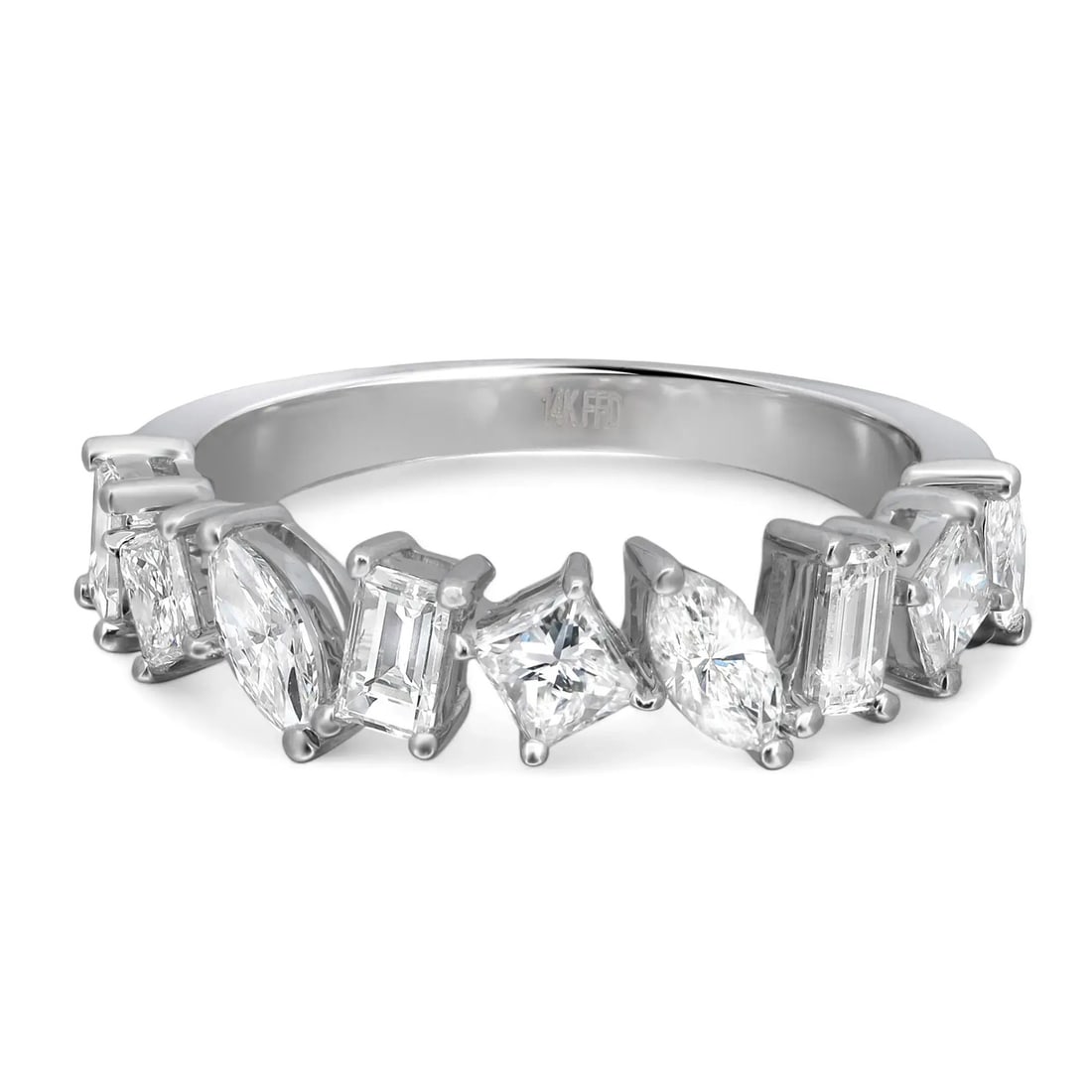 Rachel Koen 14K White Gold Multi Shape Diamond Band Ring 1.57Cttw: Rachel Koen 14K White Gold Multi Shape Diamond Band Ring 1.57Cttw Discover the exquisite beauty of this Rachel Koen Multi Shape Diamond Band Ring, meticulously crafted from 14K white gold. This stunni
