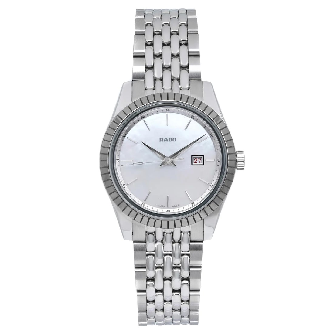 Rado HyperChrome Classic 35mm Quartz Ladies Watch MOP Dial R33104918: Rado HyperChrome Classic 35mm Quartz Ladies Watch MOP Dial R33104918 Discover elegance with the Rado HyperChrome Classic Ladies Watch. This exquisite wristwatch features a stunning white mother-of-pea