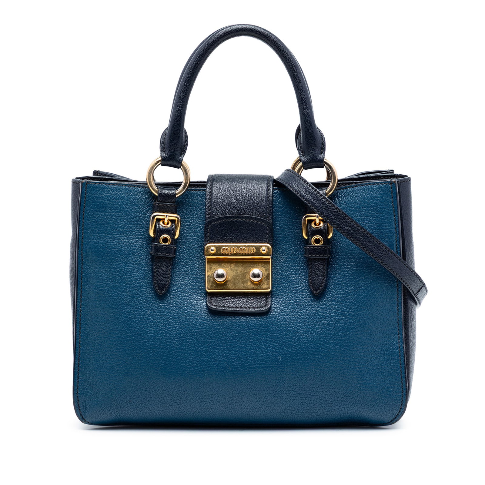 Miu Miu blue goatskin Madras satchel (1 of 6)